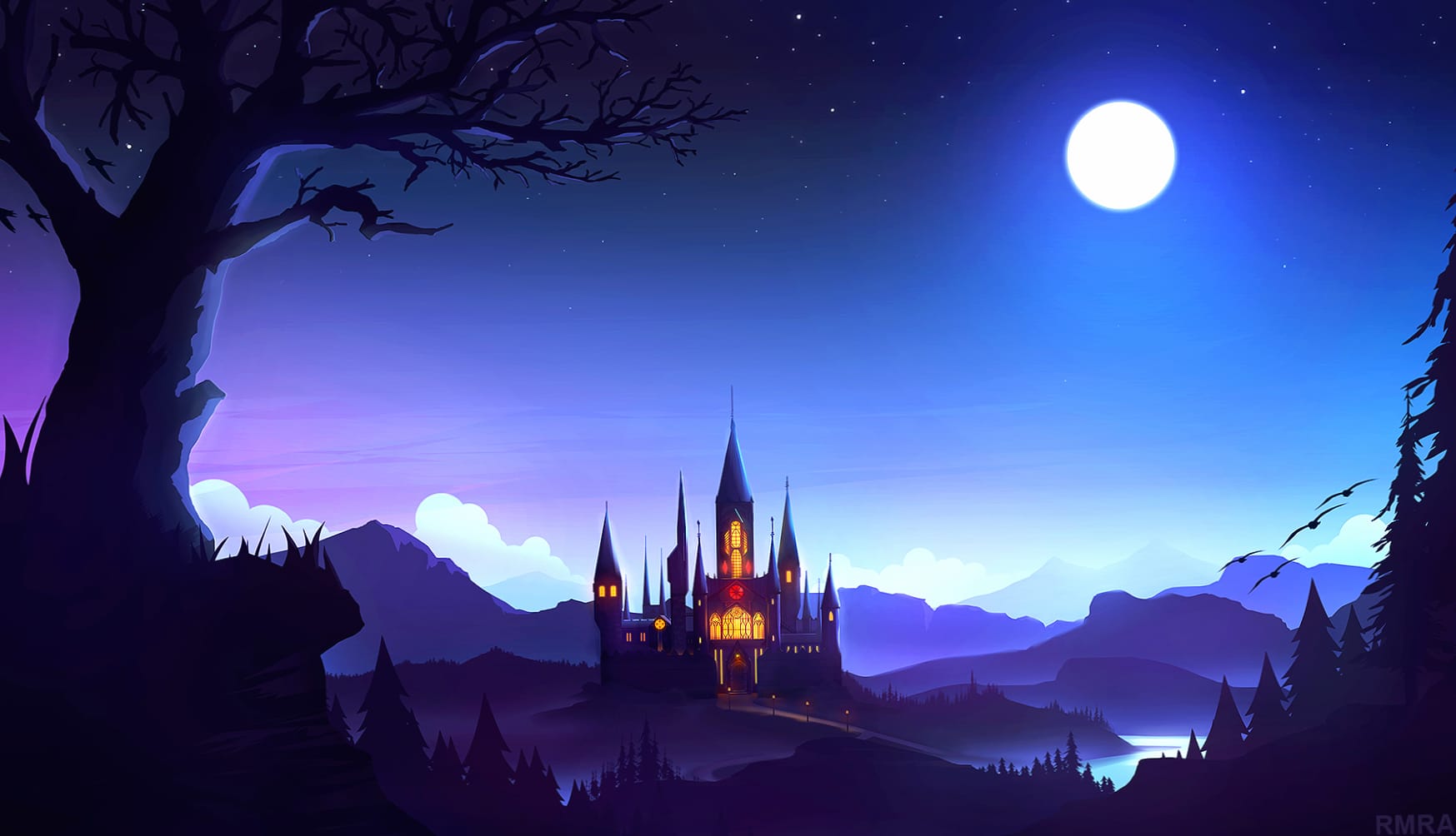 Moonlit Fantasy Castle wallpapers HD quality