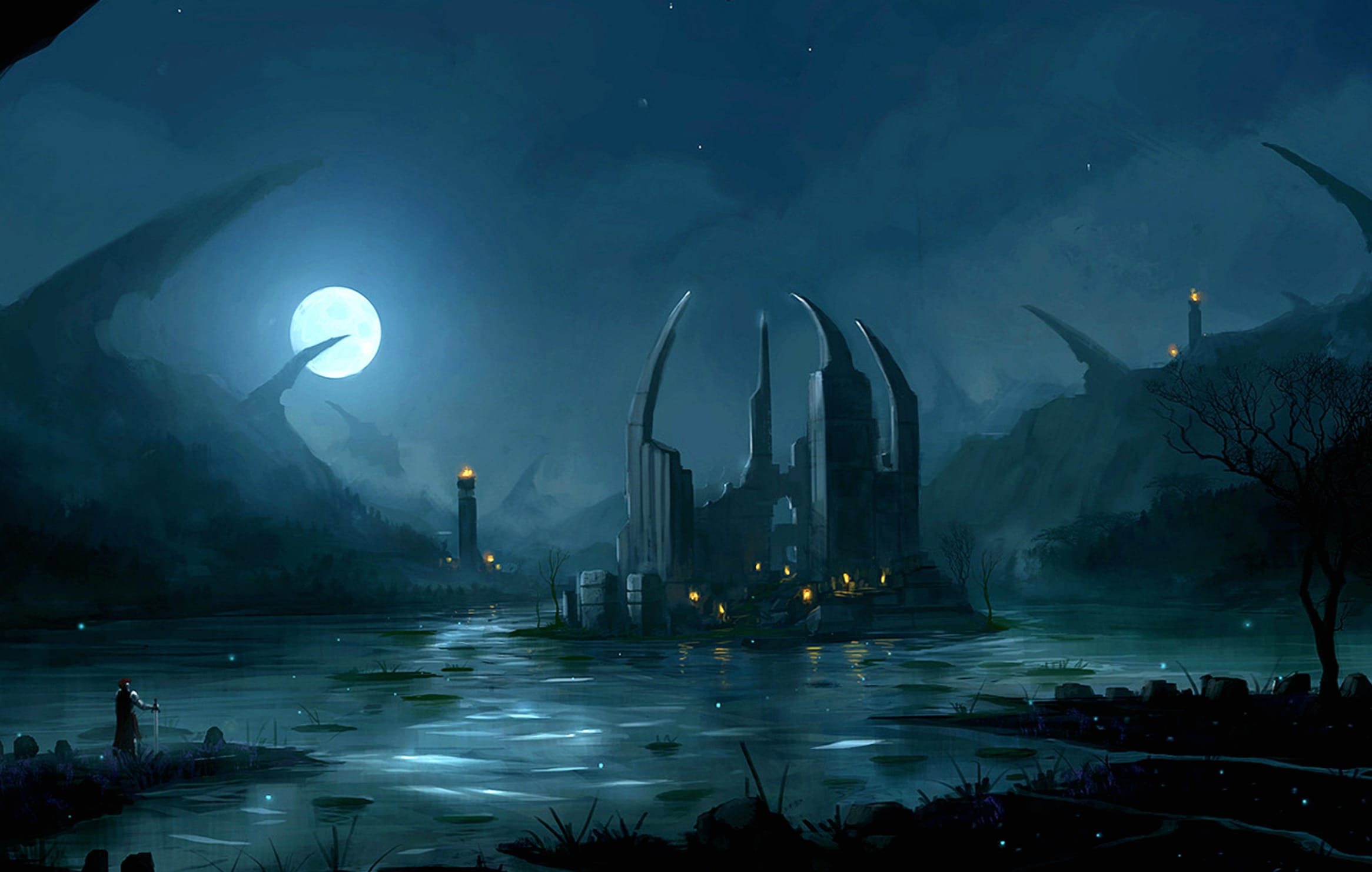 Moonlit Fantasy Landscape at 2560 x 1440 HD size wallpapers HD quality