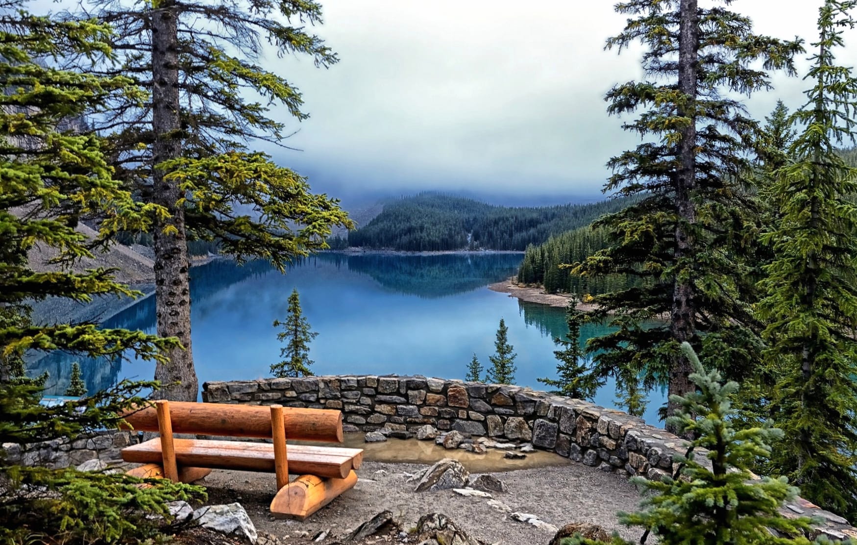 Moraine Lake Mist - Banff National Park at 640 x 960 iPhone 4 size wallpapers HD quality