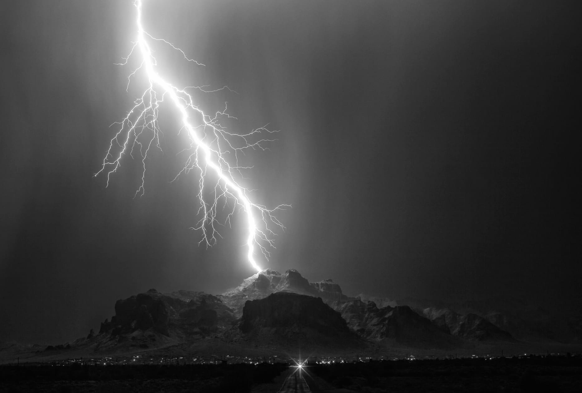 Mountain Black & White Night Photography Lightning at 2048 x 2048 iPad size wallpapers HD quality