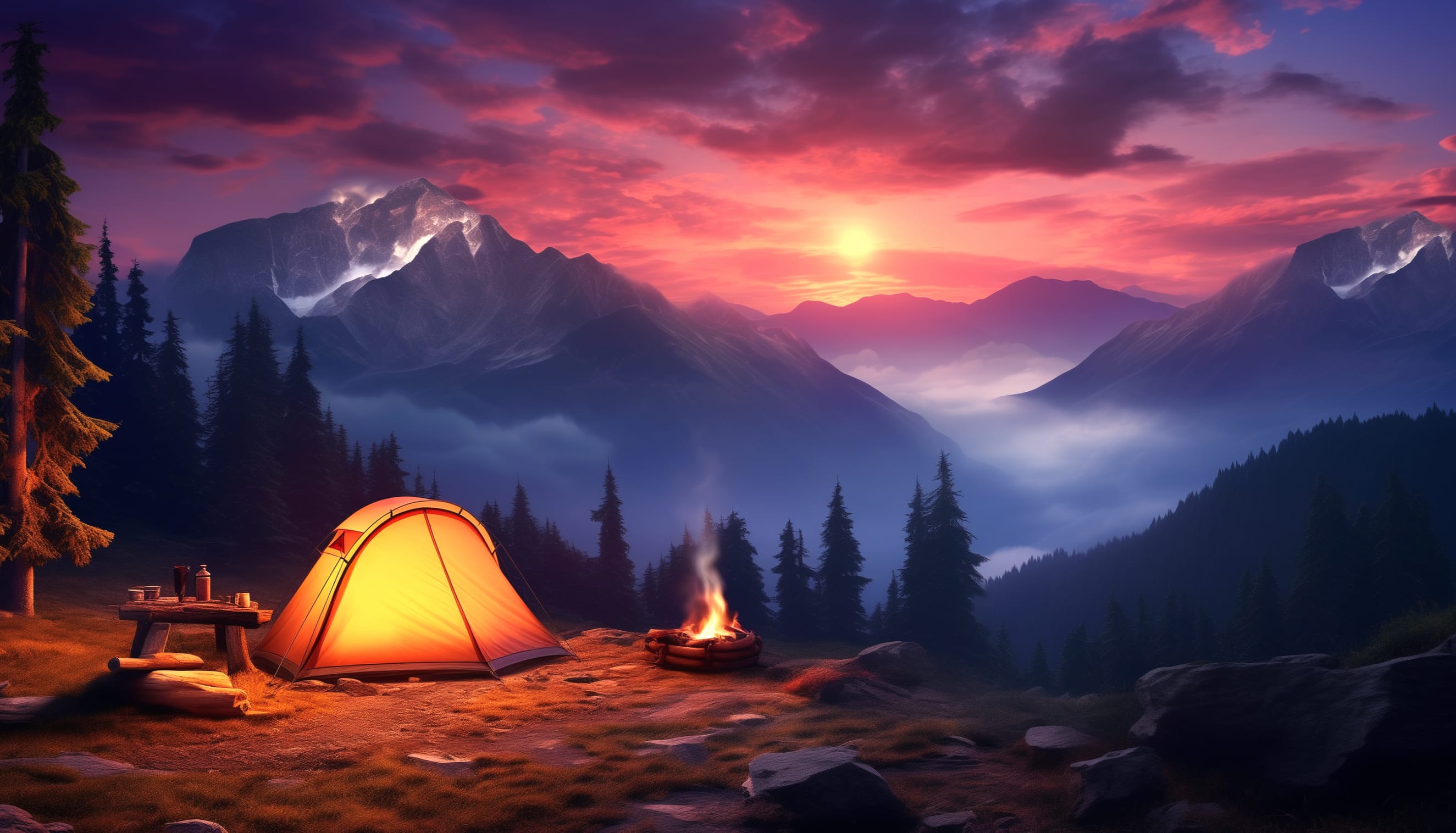 Mountain Camping Bonfire wallpapers HD quality