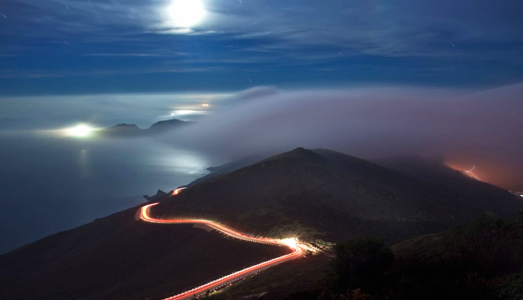 Mountain Road Night Landscape Fog Photography Time Lapse wallpapers HD quality