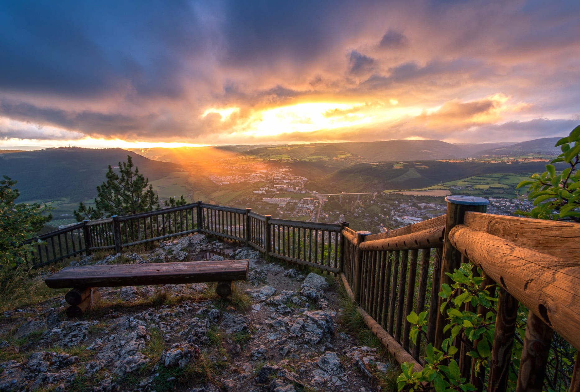 Mountain Valley Bench Fence Earth Photography Landscape at 1280 x 720 HD size wallpapers HD quality