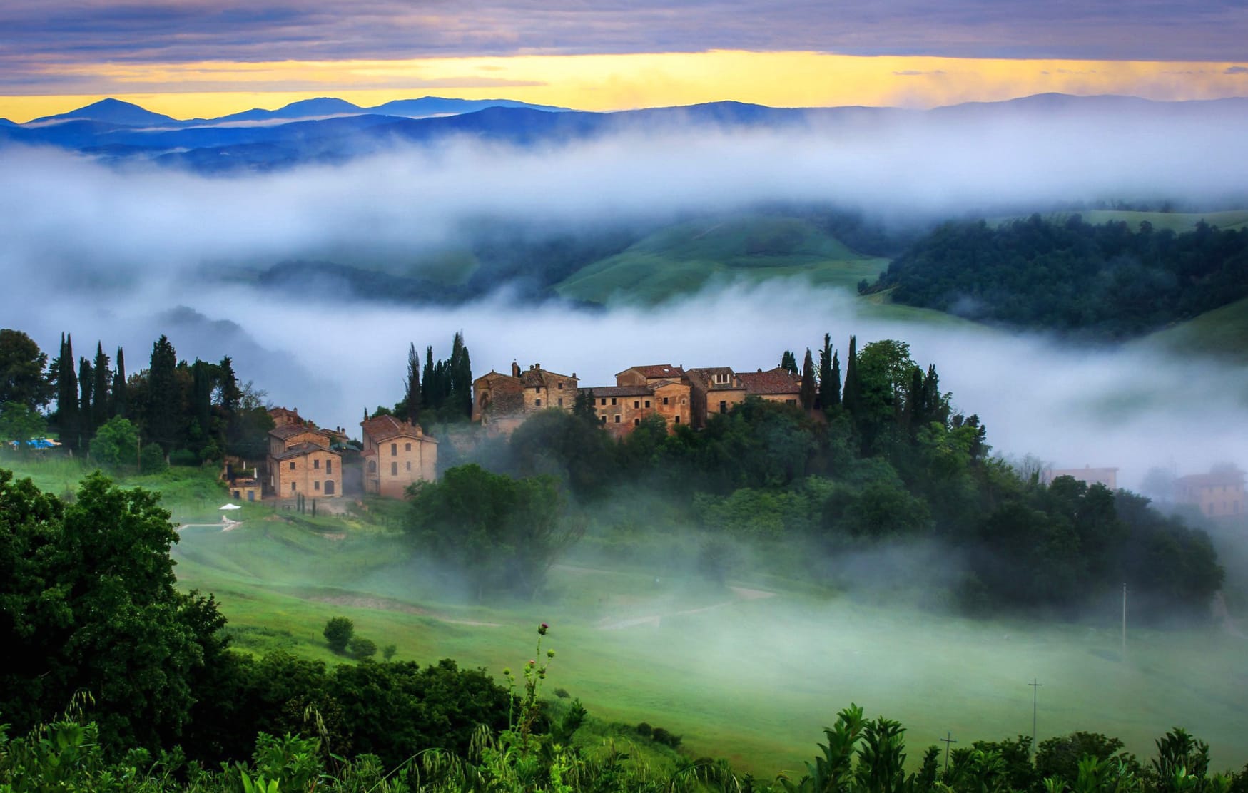 Mystic Fog over Tuscany Hills at 2048 x 2048 iPad size wallpapers HD quality