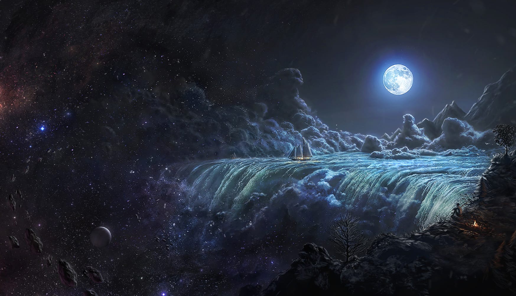 Mystic Moonlit Ship Voyage - HD Fantasy Wallpaper wallpapers HD quality