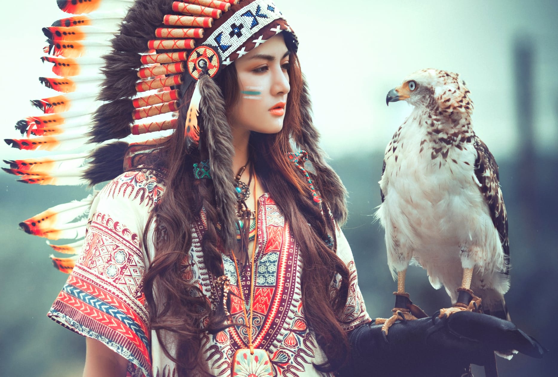 Native American Model with Eagle - at 1024 x 768 size wallpapers HD quality