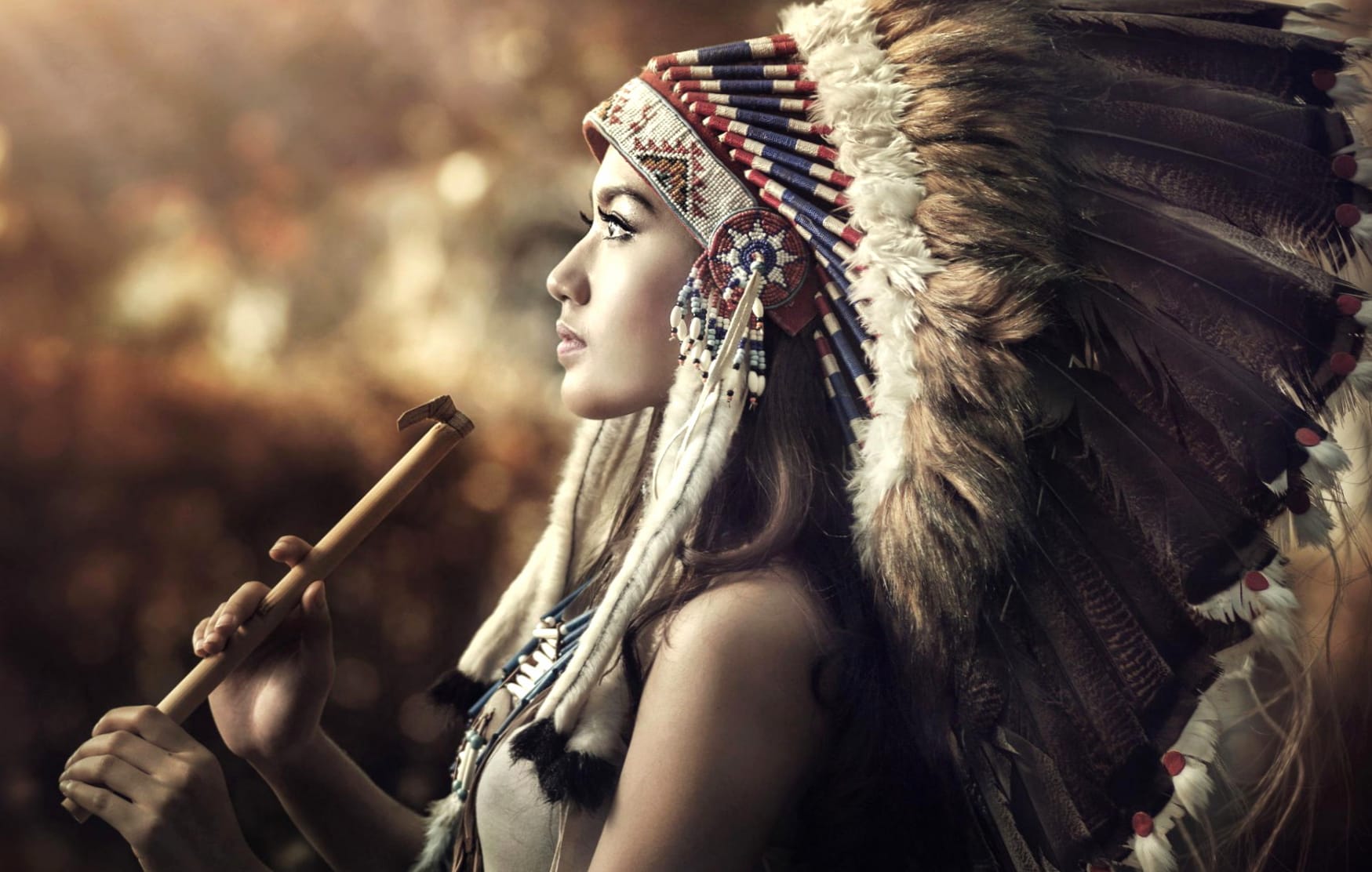 Native Elegance Woman in Headdress wallpapers HD quality