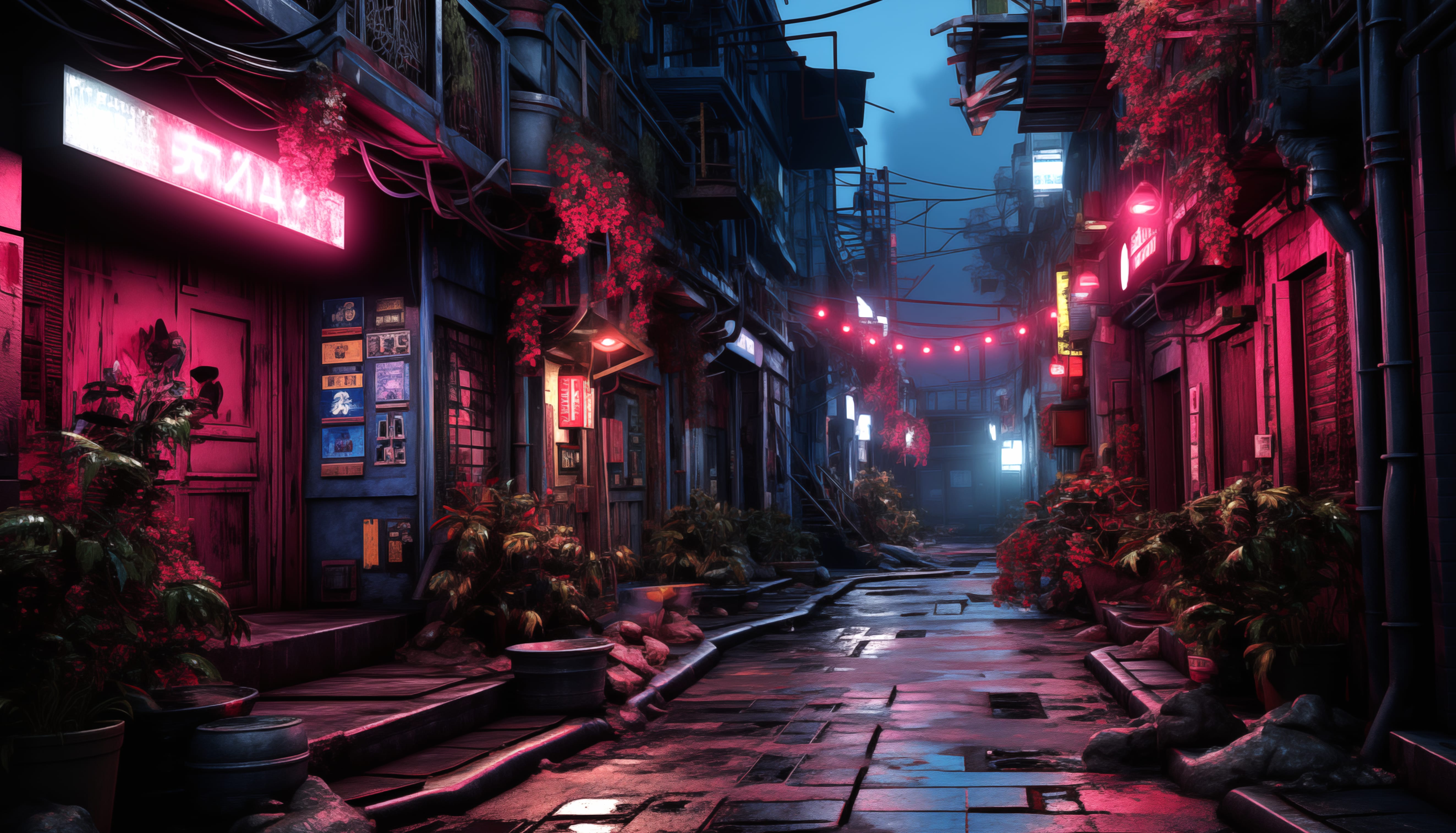 Neon-Lit Alleyway Street at 1536 x 864 HD size wallpapers HD quality