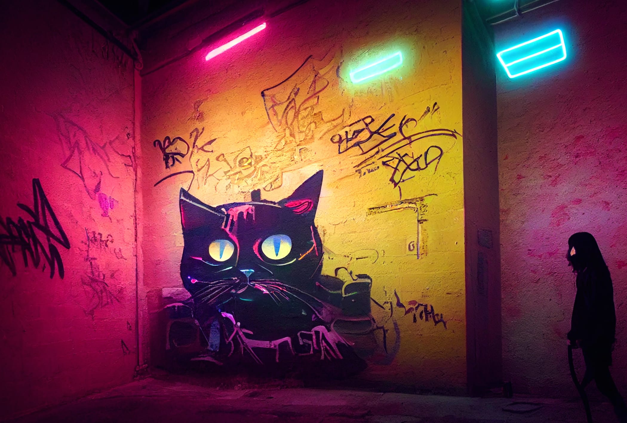 Neon cat graffiti wallpapers HD quality