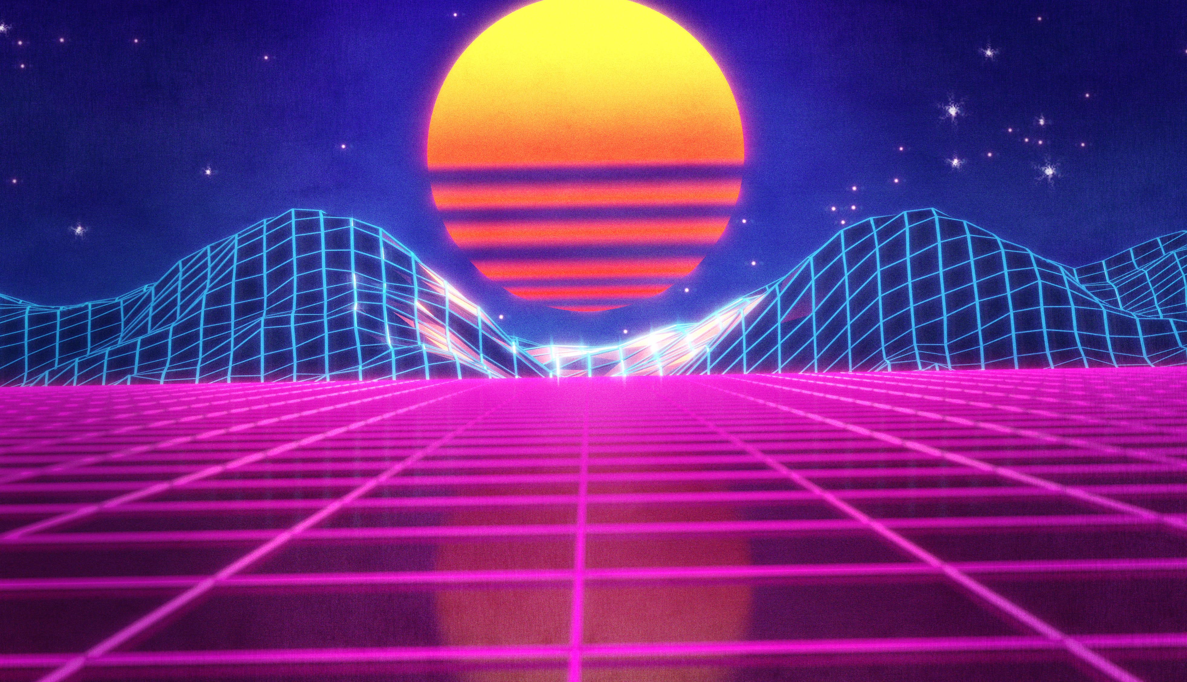 Neon Retro Wave Sun - wallpapers HD quality