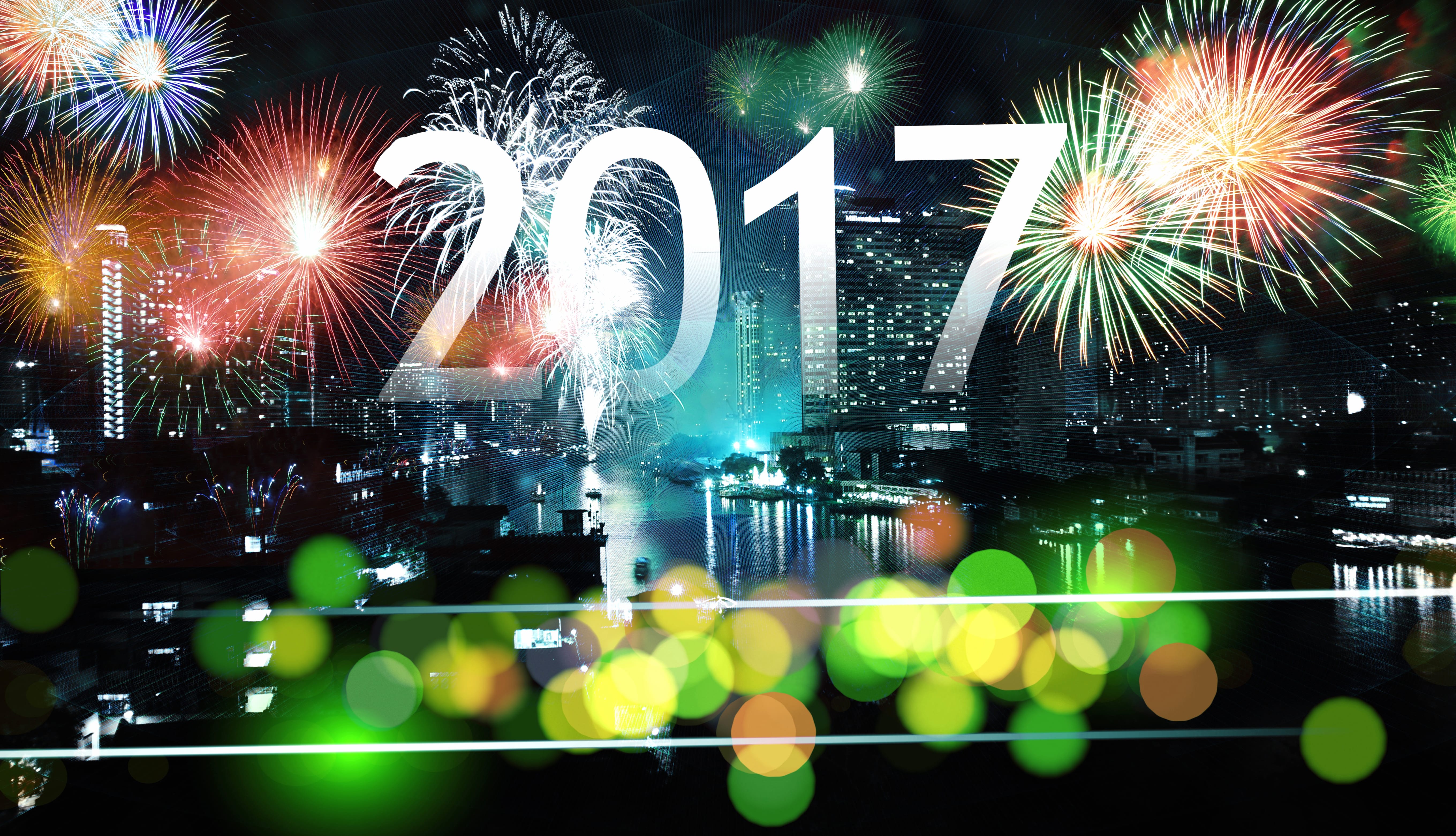 New Year 2017 Fireworks in the City wallpapers HD quality