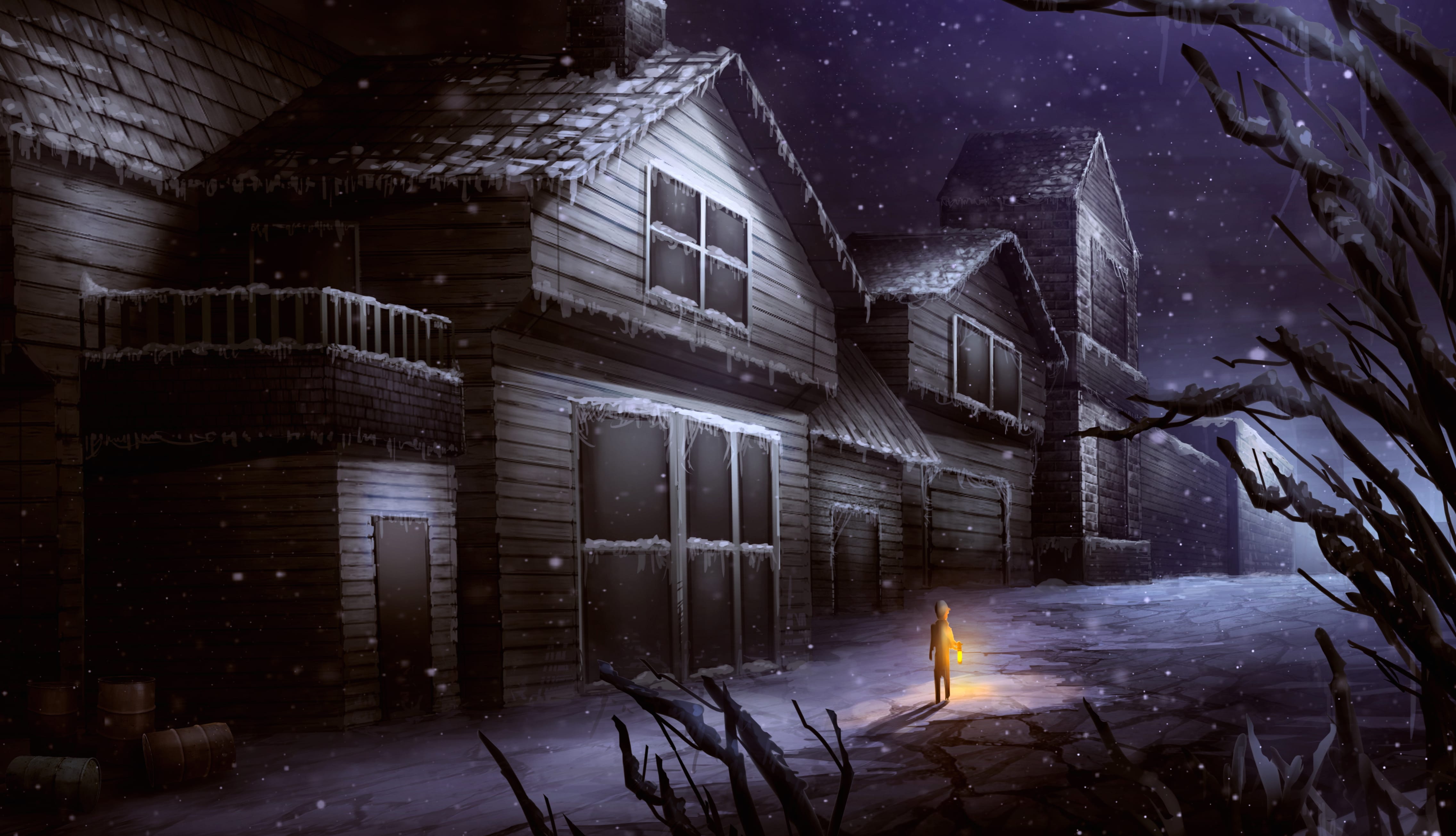 Night Alone House Winter Fantasy Dark at 1280 x 720 HD size wallpapers HD quality