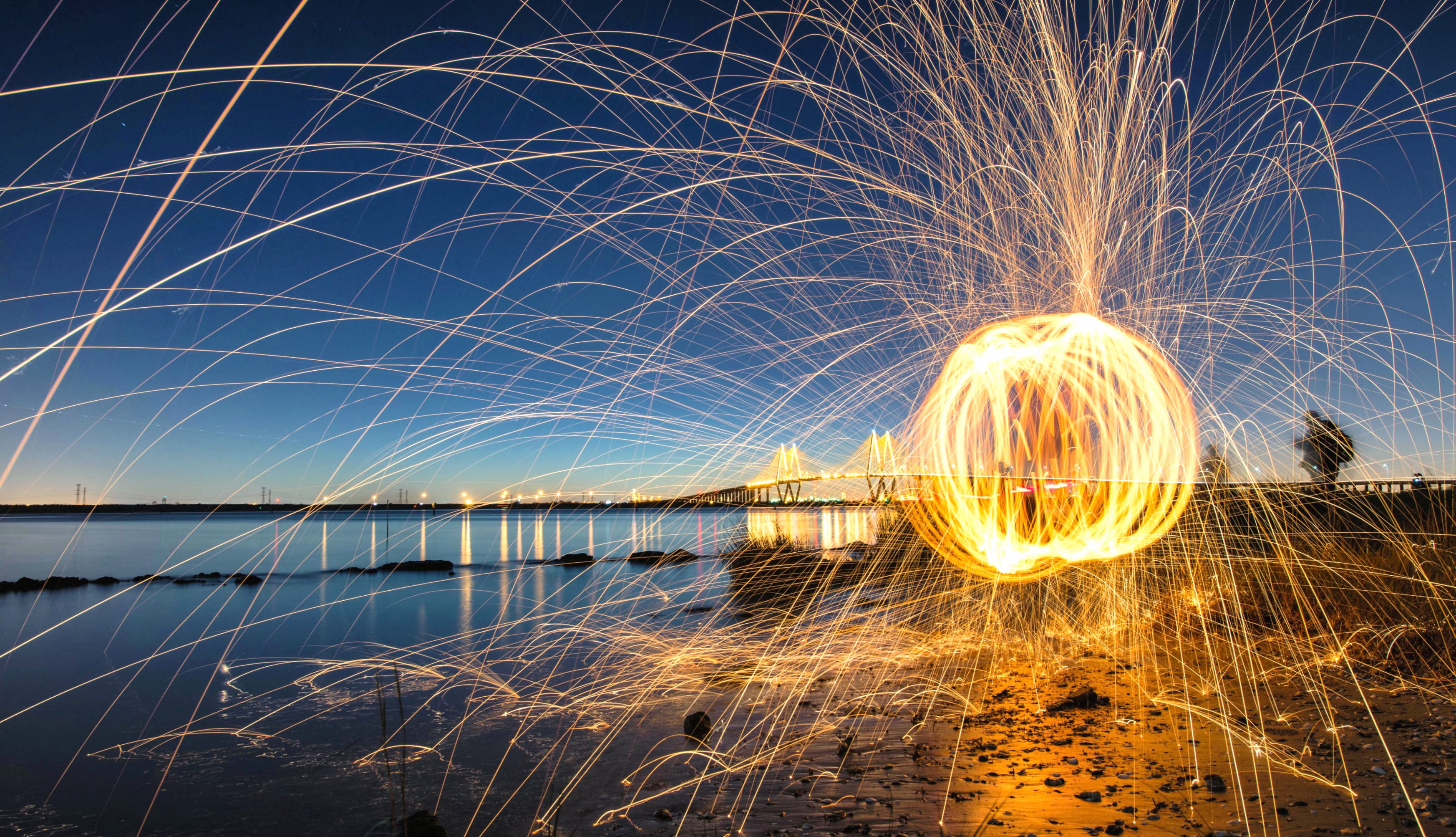 Night Bridge Fireworks A Stunning wallpapers HD quality