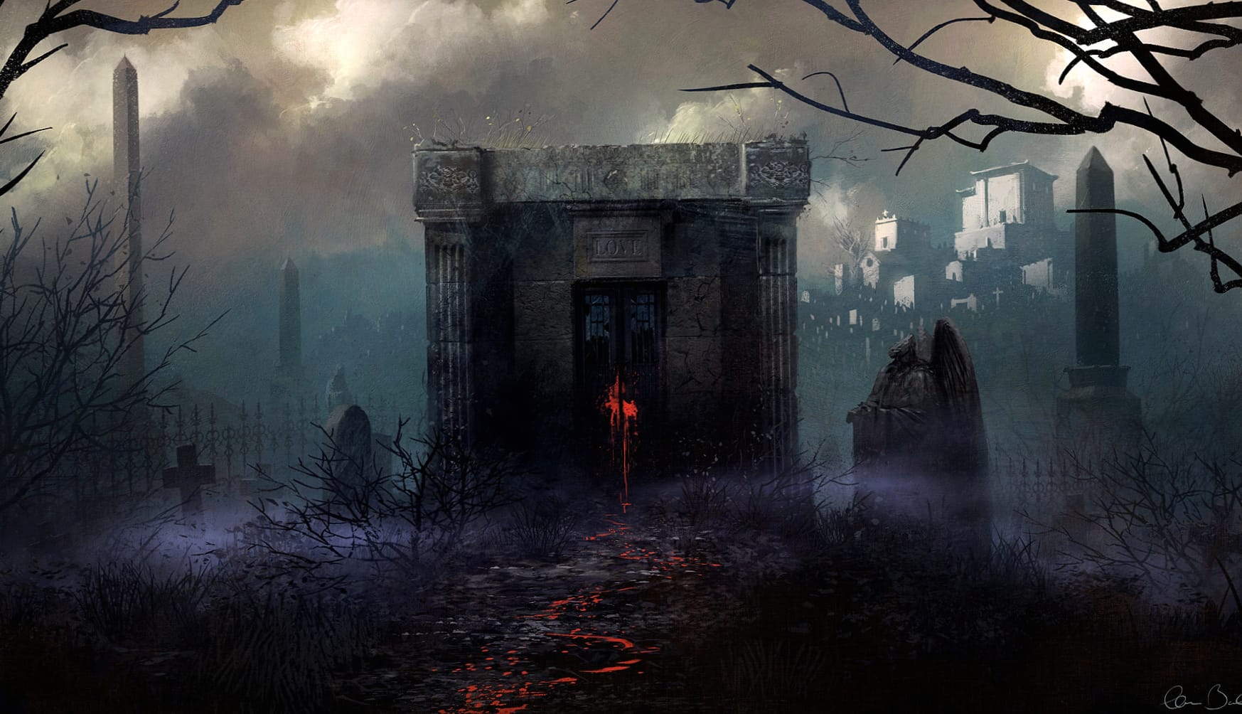 Night Fog Graveyard Dark Cemetery wallpapers HD quality