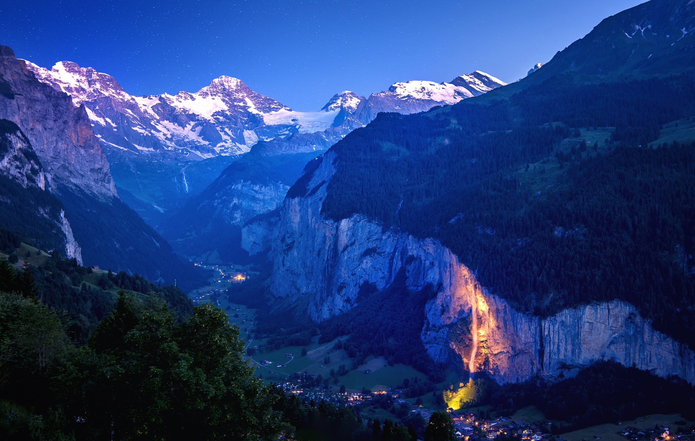 Night Mountain Valley Switzerland Photography Landscape at 1920 x 1080 HD size wallpapers HD quality