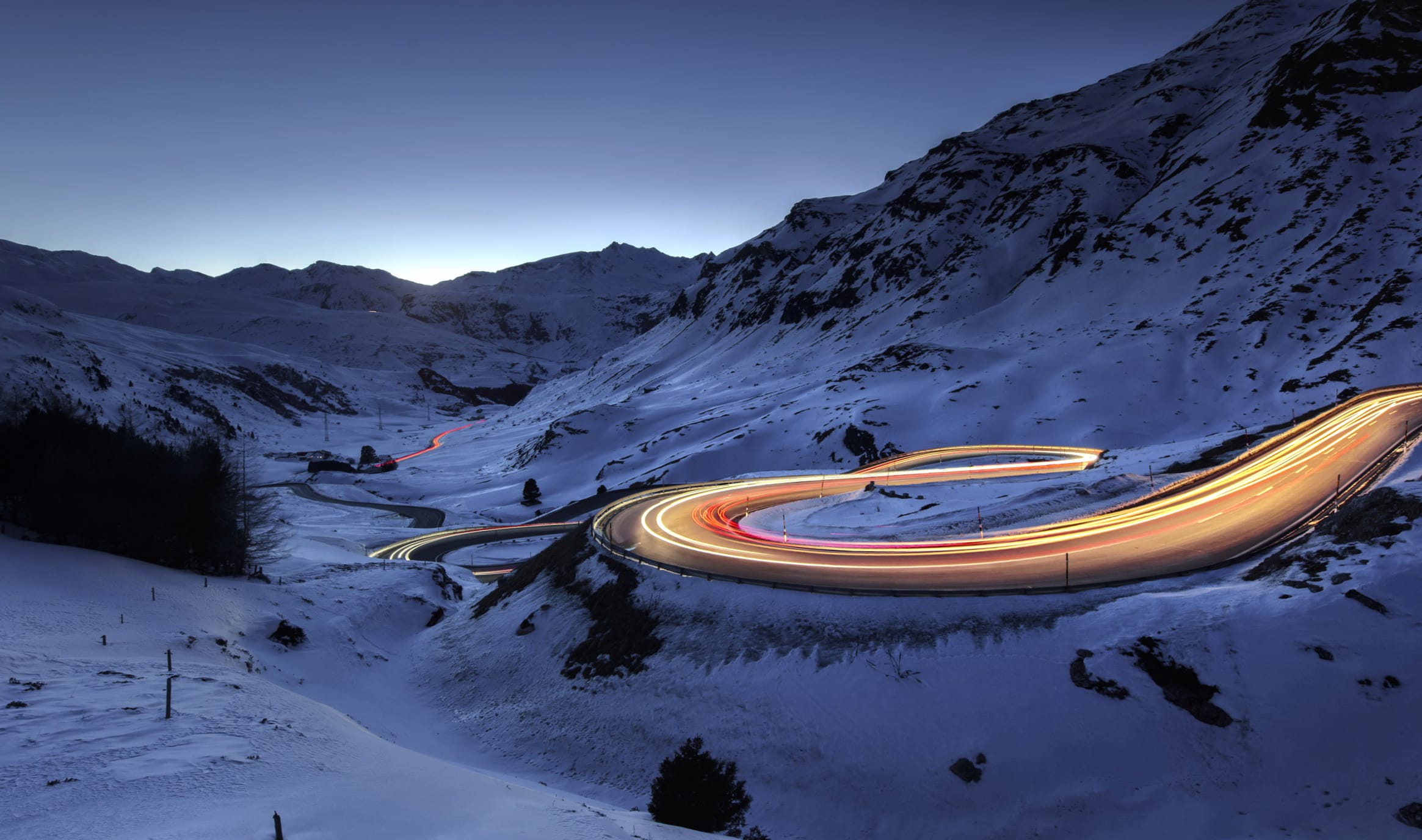 Night Snow Winter Road Landscape Nature Photography Time Lapse wallpapers HD quality