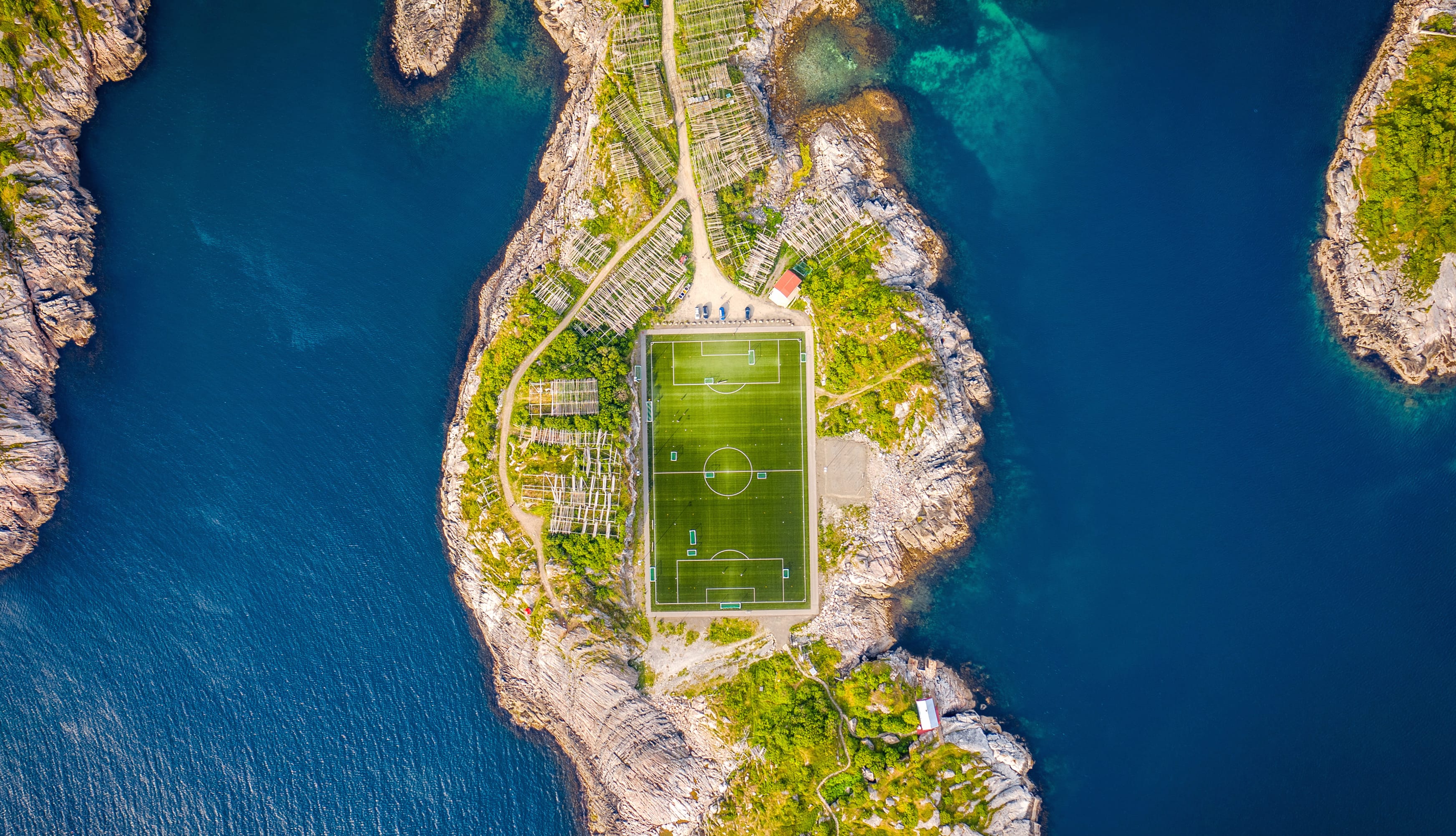 Norway Aerial Lofoten Henningsvær Stadium Stadium Sports wallpapers HD quality