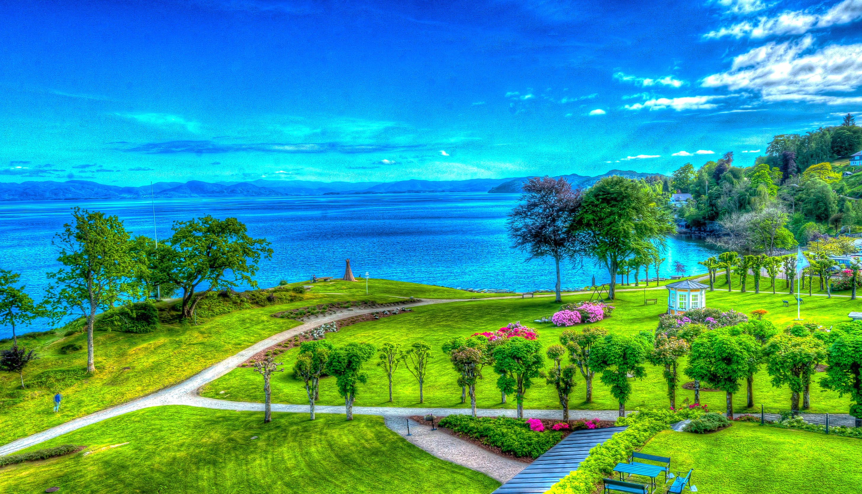 Ocean Gazebo Flower Green Park Spring Photography HDR at 2048 x 2048 iPad size wallpapers HD quality