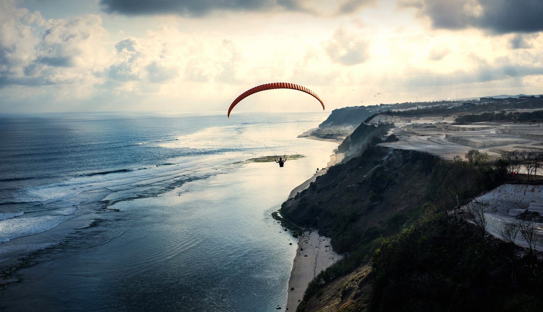 Ocean Horizon Coast Beach Paragliding Sports wallpapers HD quality