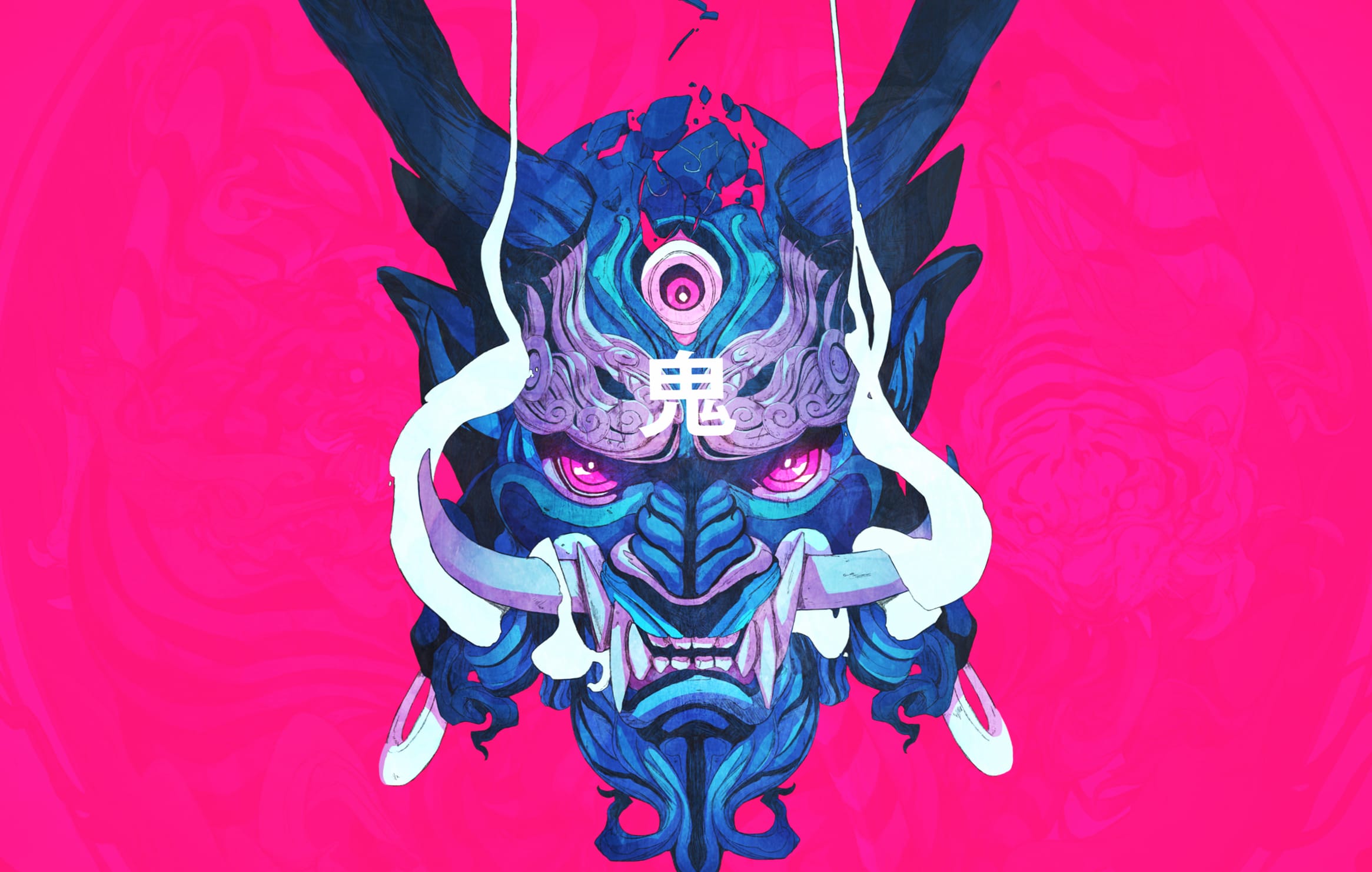 Oni Mask Japanese Art with Horns at 2048 x 2048 iPad size wallpapers HD quality