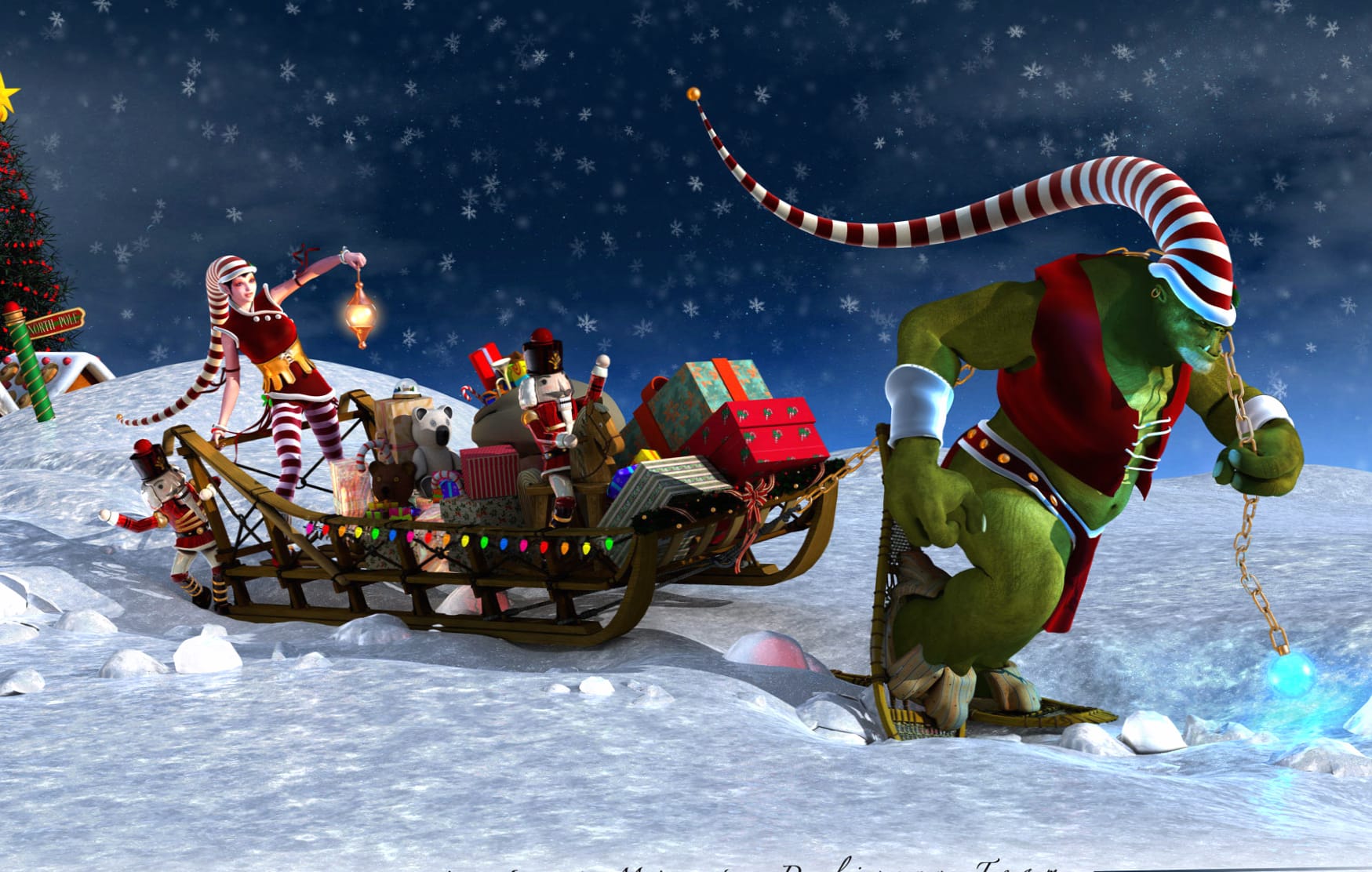 Orc Toy Santa Hat Sleigh Holiday Christmas wallpapers HD quality