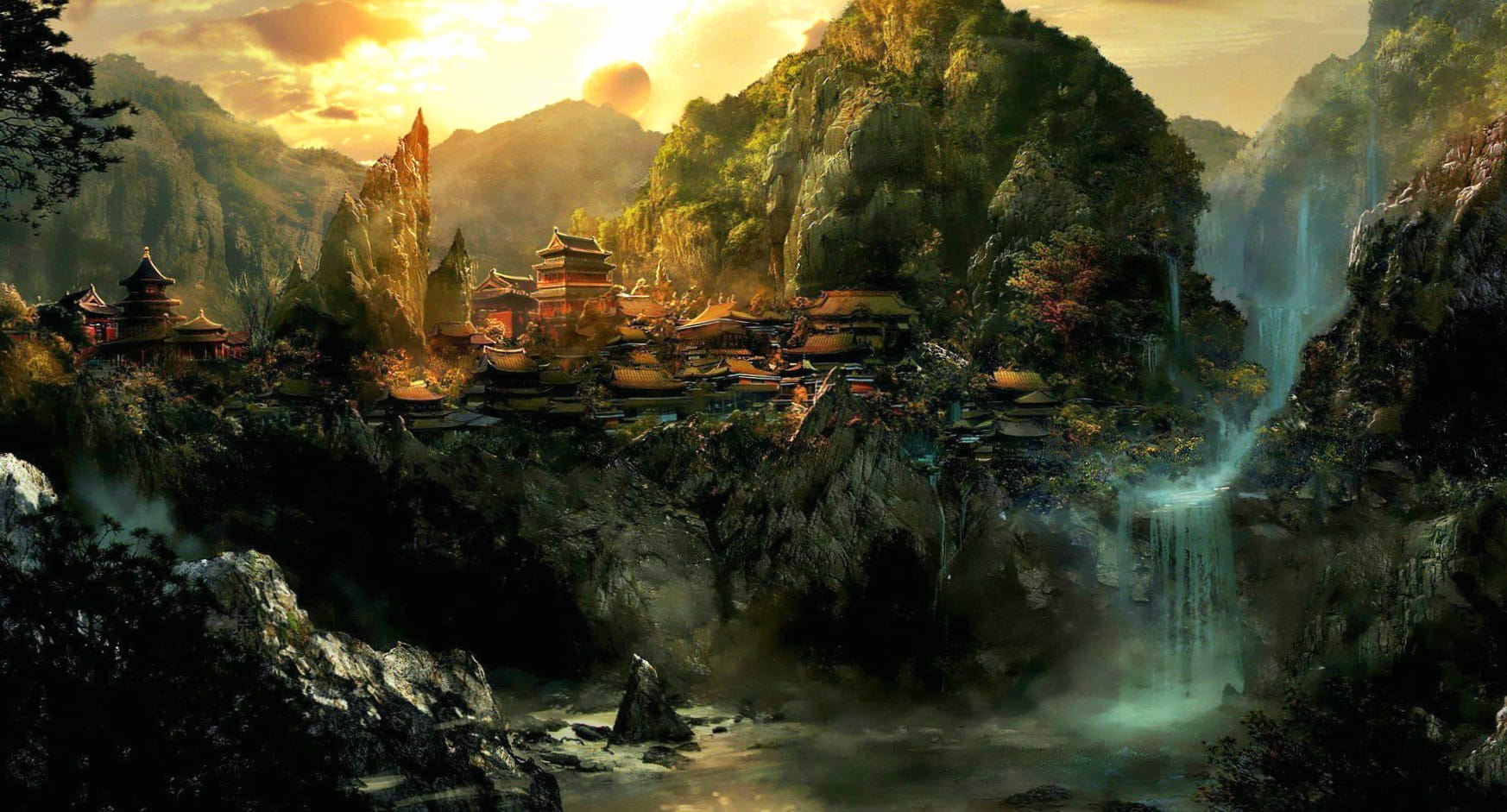 Oriental Fantasy Castle Landscape wallpapers HD quality