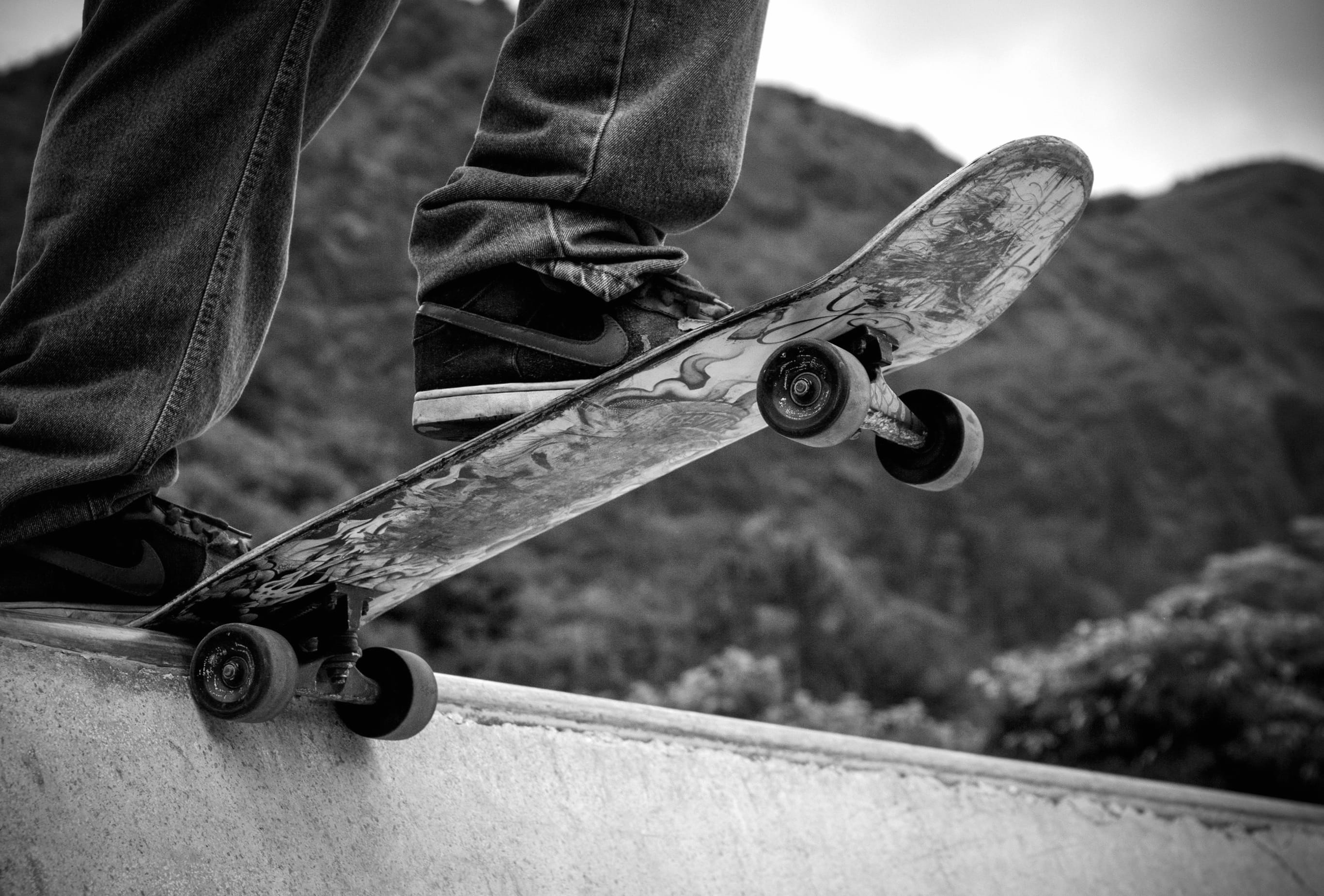 Outdoor Black & White Skateboard Skateboarding Sports wallpapers HD quality