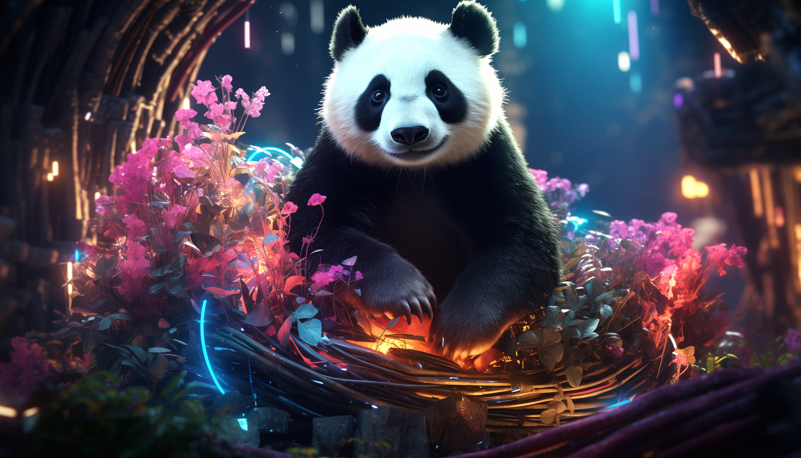 Panda Fantasy Vegetation AI Art wallpapers HD quality