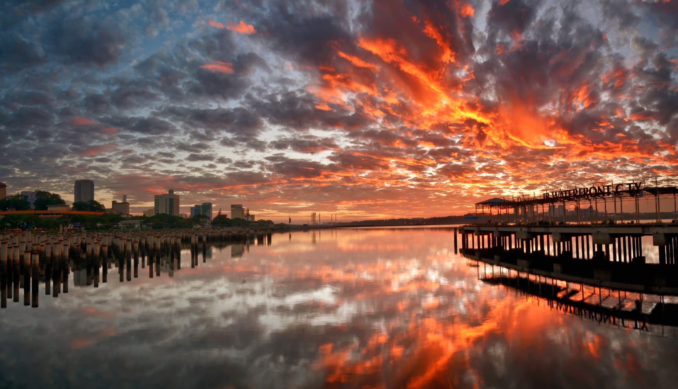 Pier City Sunset Photography Reflection wallpapers HD quality