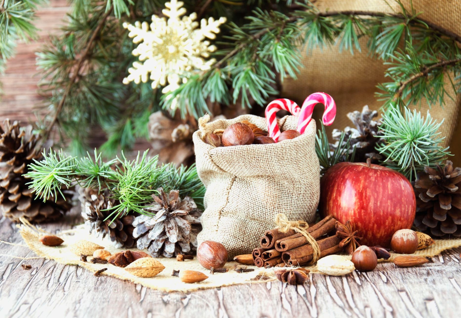 Pine Cone Apple Cinnamon Candy Cane Holiday Christmas at 1600 x 1200 size wallpapers HD quality