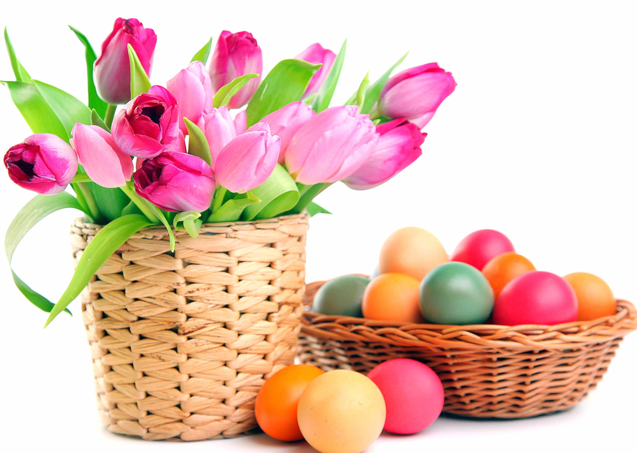 Pink Flower Tulip Basket Easter Egg Holiday Easter wallpapers HD quality