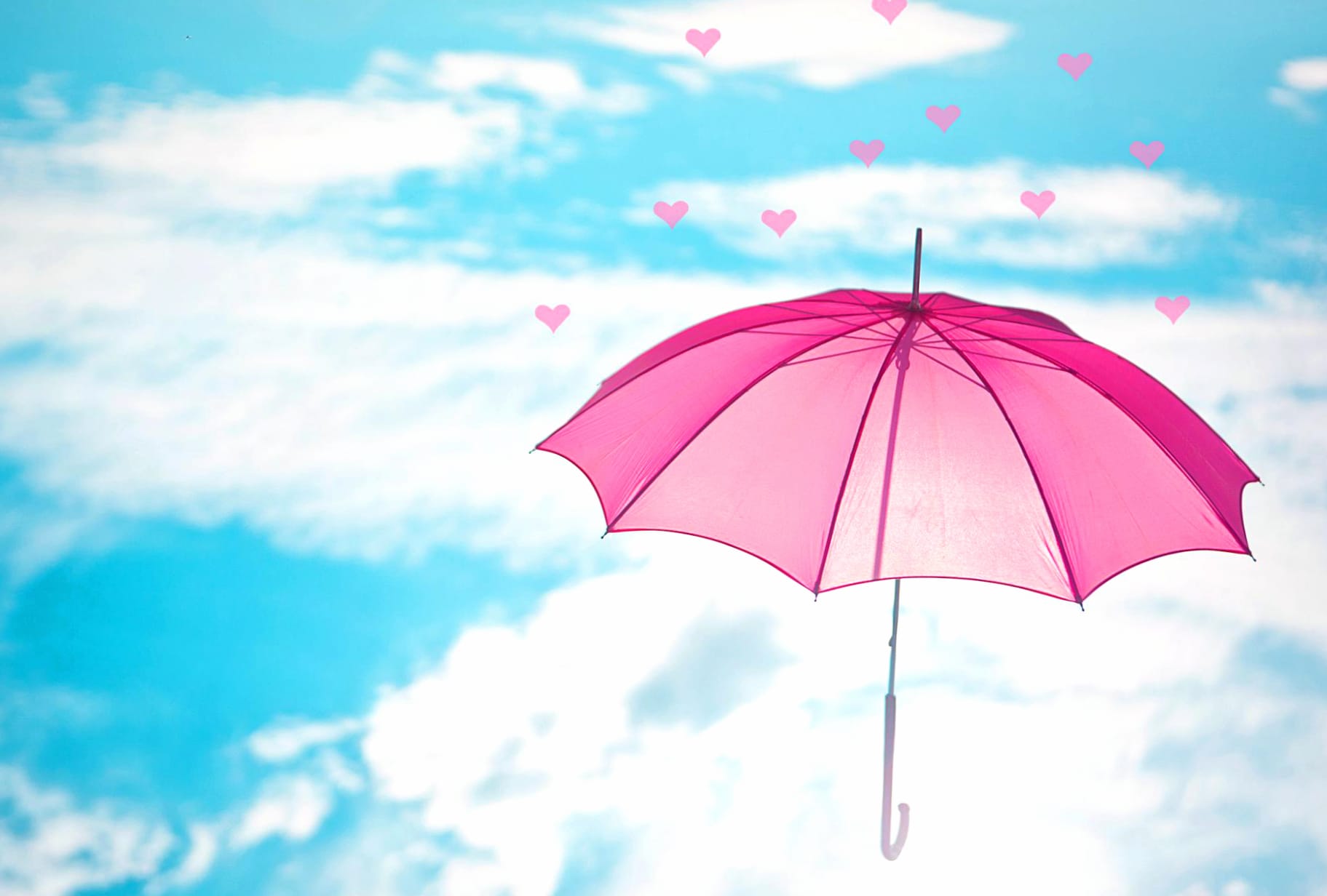 Pink Umbrella in a Blue Sky with Hearts wallpapers HD quality