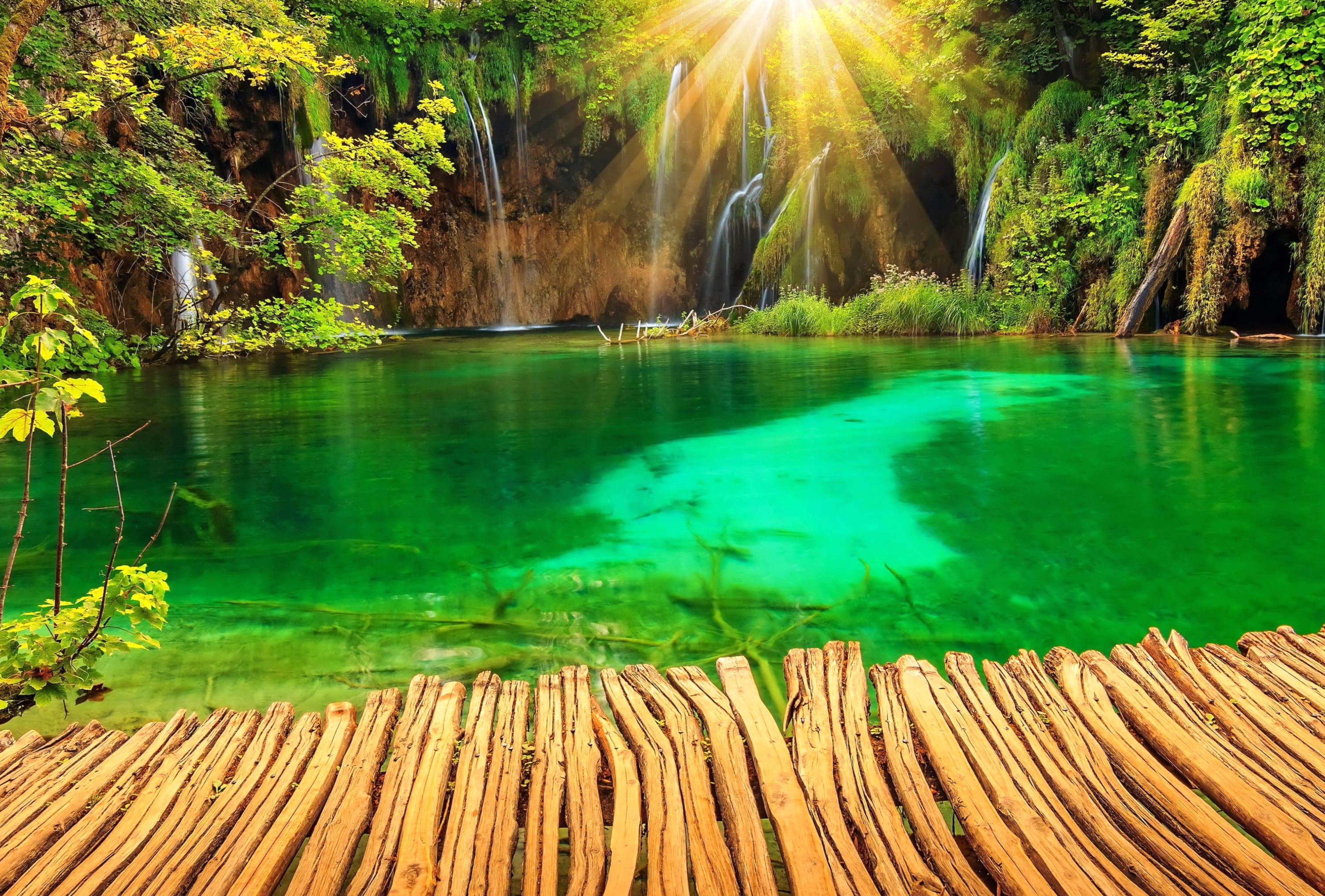 Plitvice Paradise Sunshine over Waterfalls wallpapers HD quality