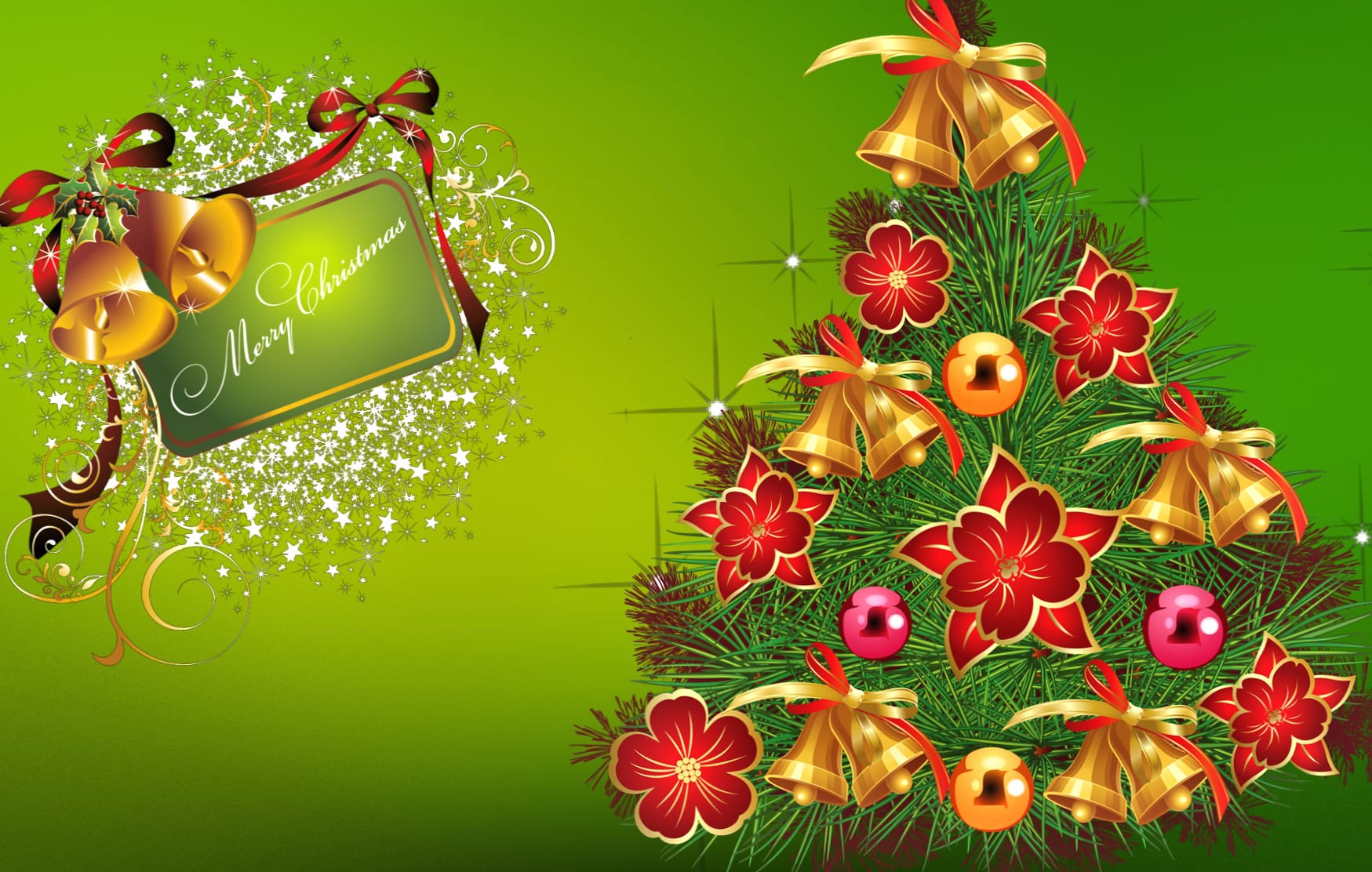 Poinsettia Bell Merry Christmas Christmas Tree Holiday Christmas wallpapers HD quality