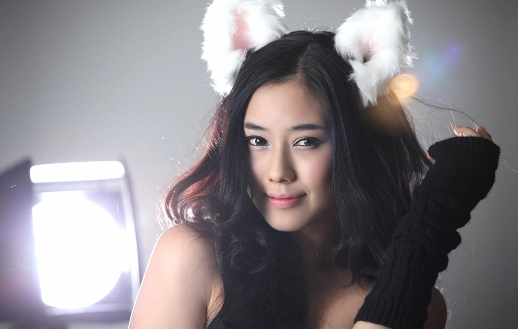 Pretty Woman with Cat Ears - at 1600 x 900 HD size wallpapers HD quality