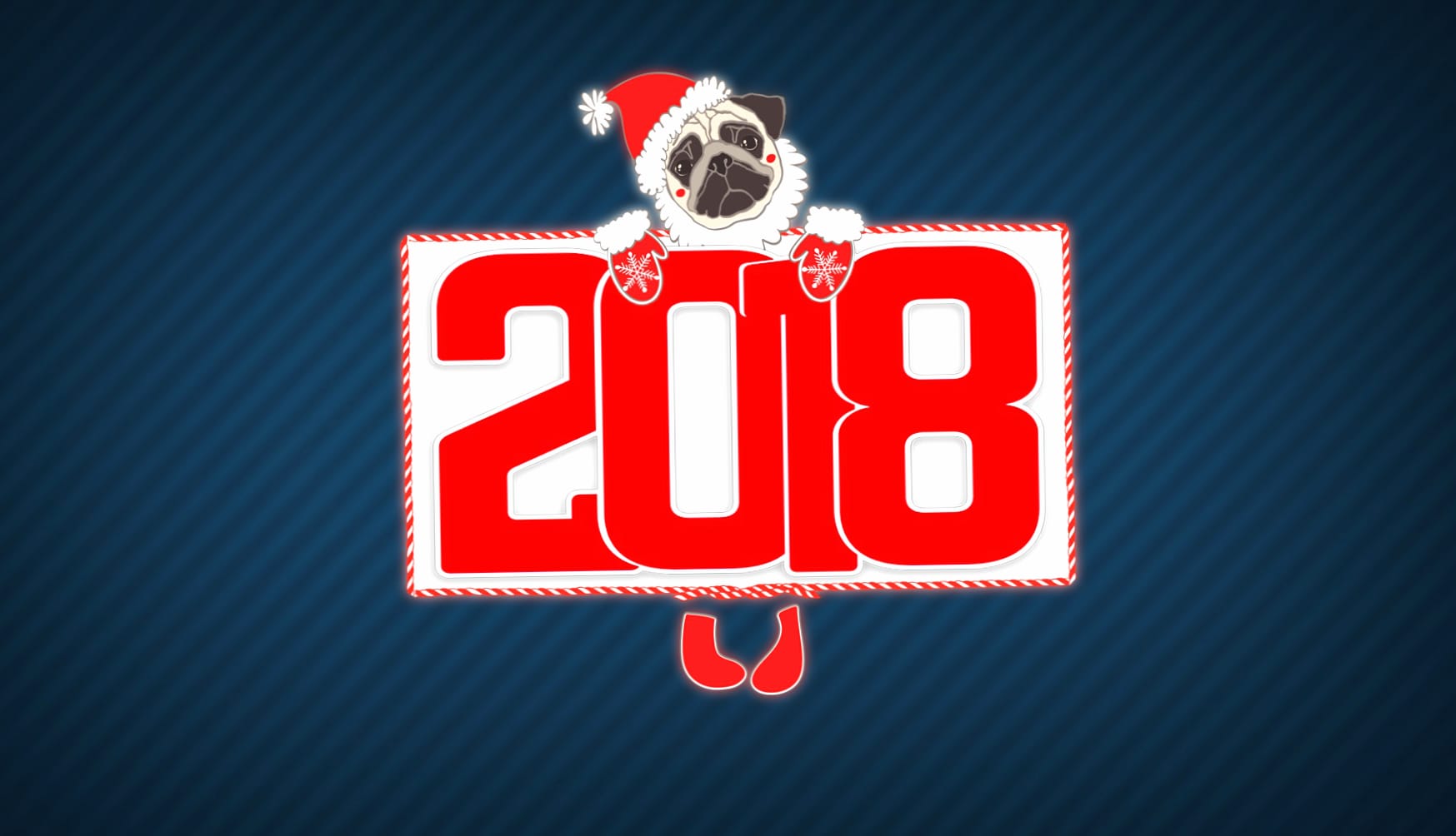 Pug Holiday New Year 2018 at 1600 x 1200 size wallpapers HD quality