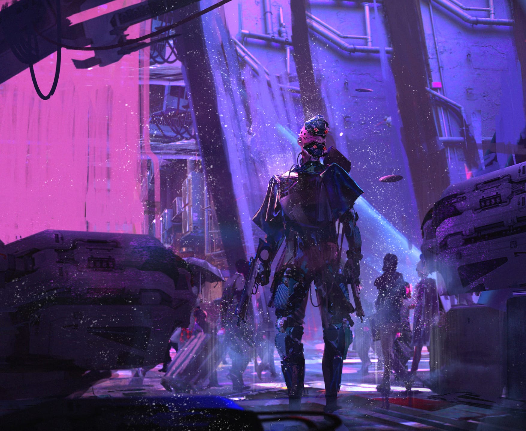 Purple Cyberpunk Cyborg Warrior wallpapers HD quality