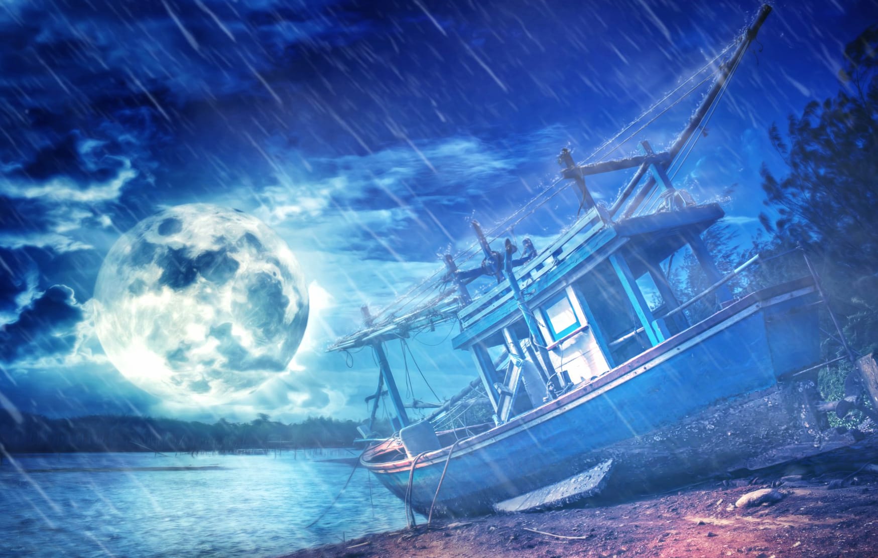 Rain Ship Artistic Moon wallpapers HD quality