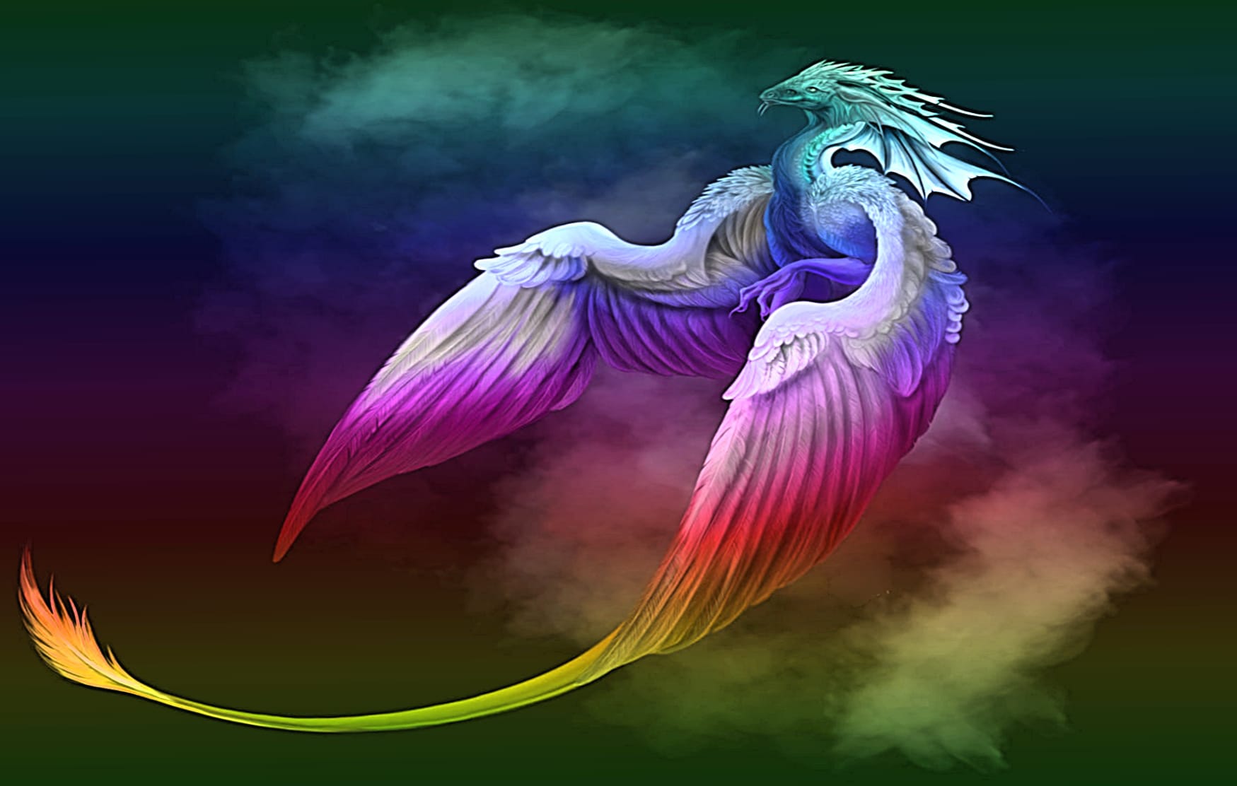 Rainbow Phoenix Dragon Fantasy - wallpapers HD quality