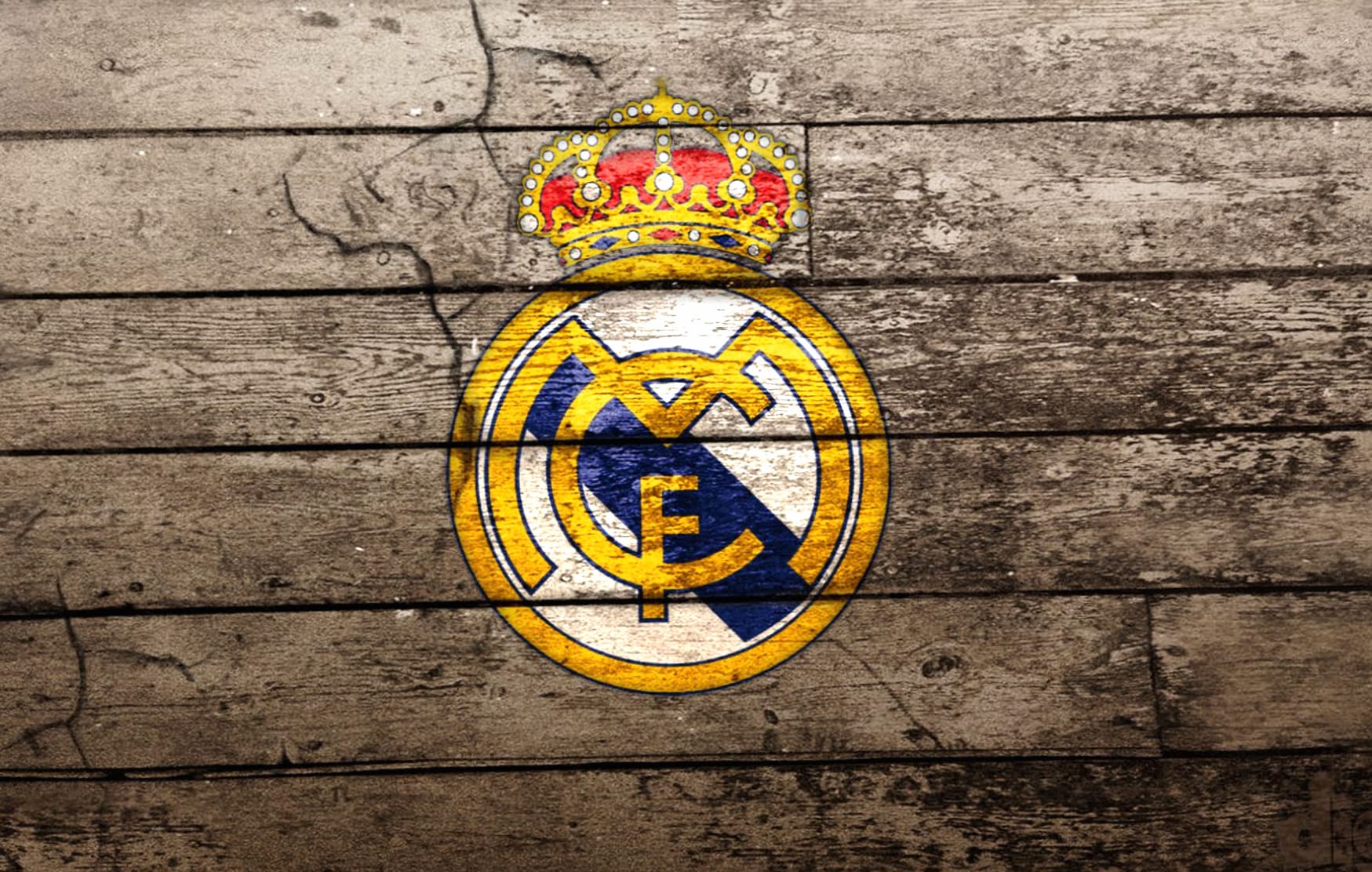 Real Madrid Emblem - Rustic Wooden Texture Background at 640 x 960 iPhone 4 size wallpapers HD quality