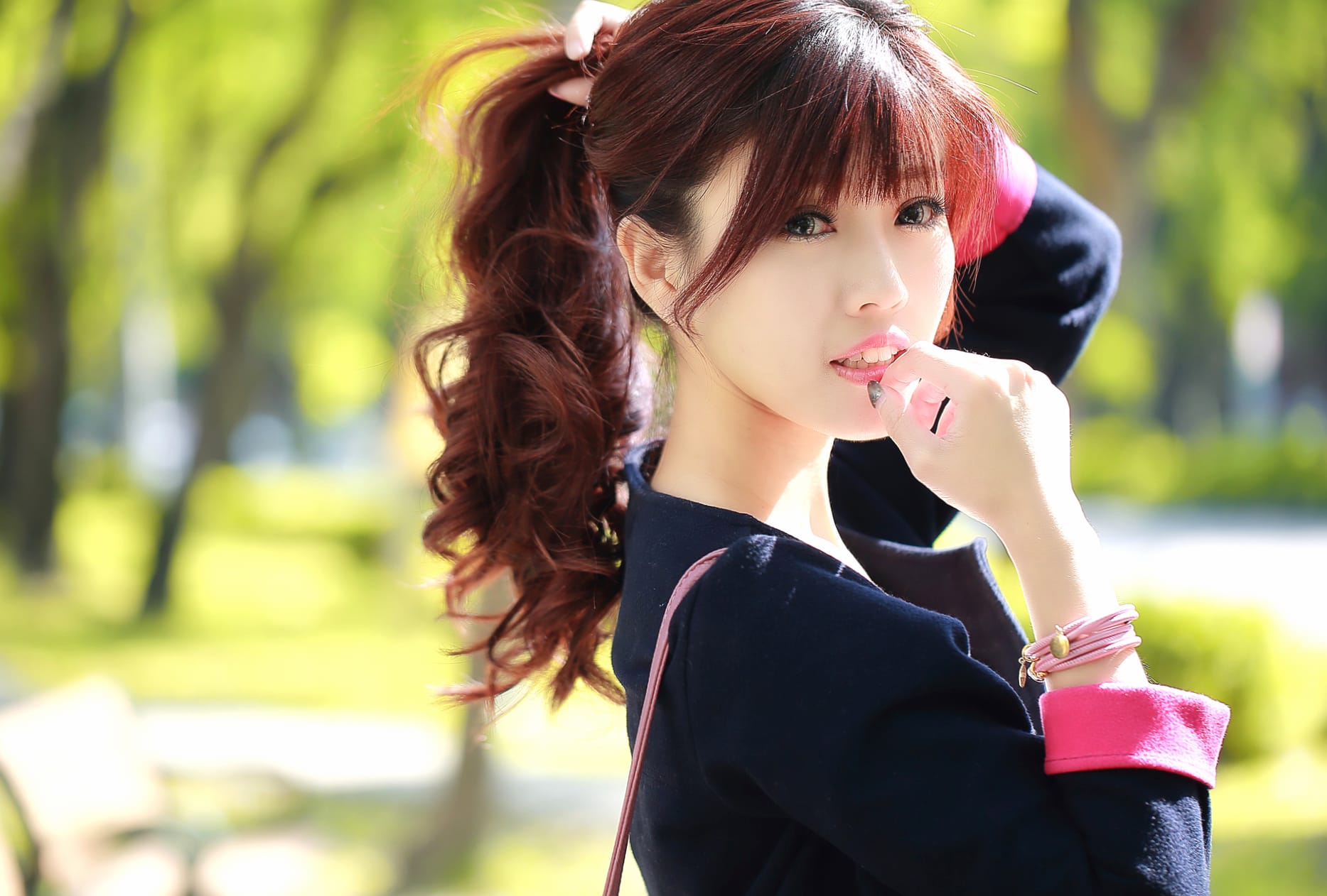 Red-Haired Beauty in the Park - at 1920 x 1080 HD size wallpapers HD quality