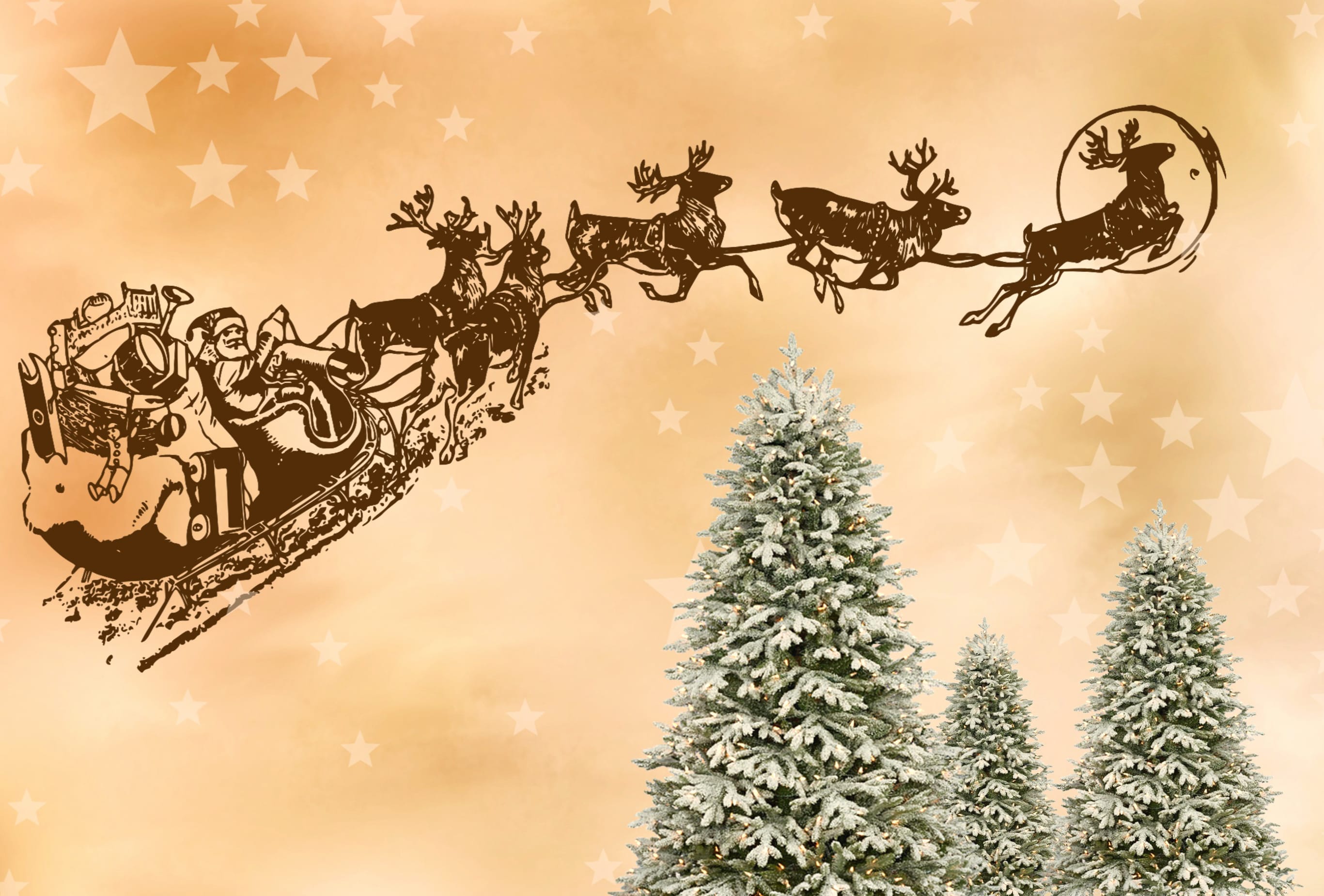 Reindeer Sleigh Tree Santa Holiday Christmas wallpapers HD quality