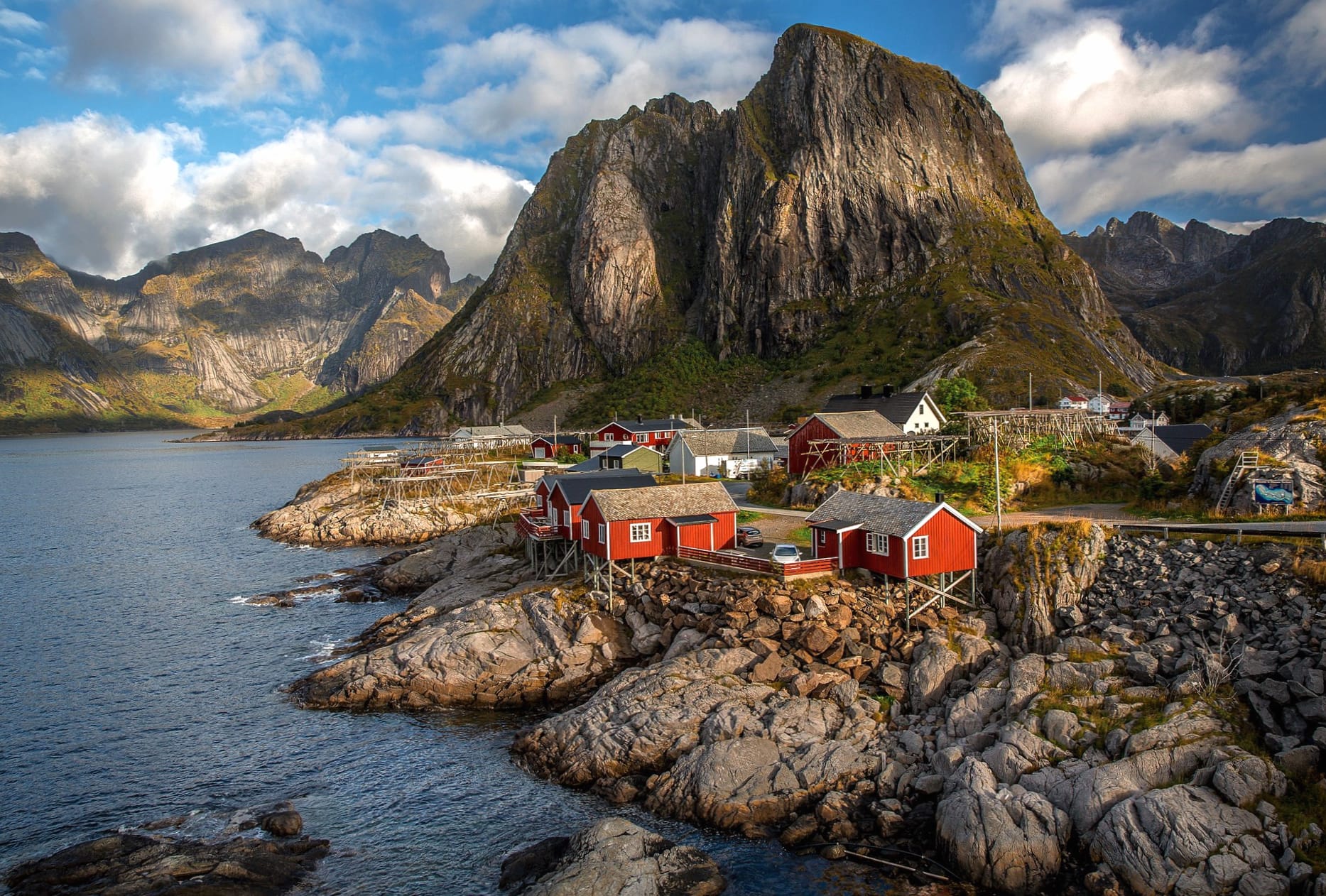 Reine Lake Mountain Norway House Photography Lofoten at 2560 x 1440 HD size wallpapers HD quality