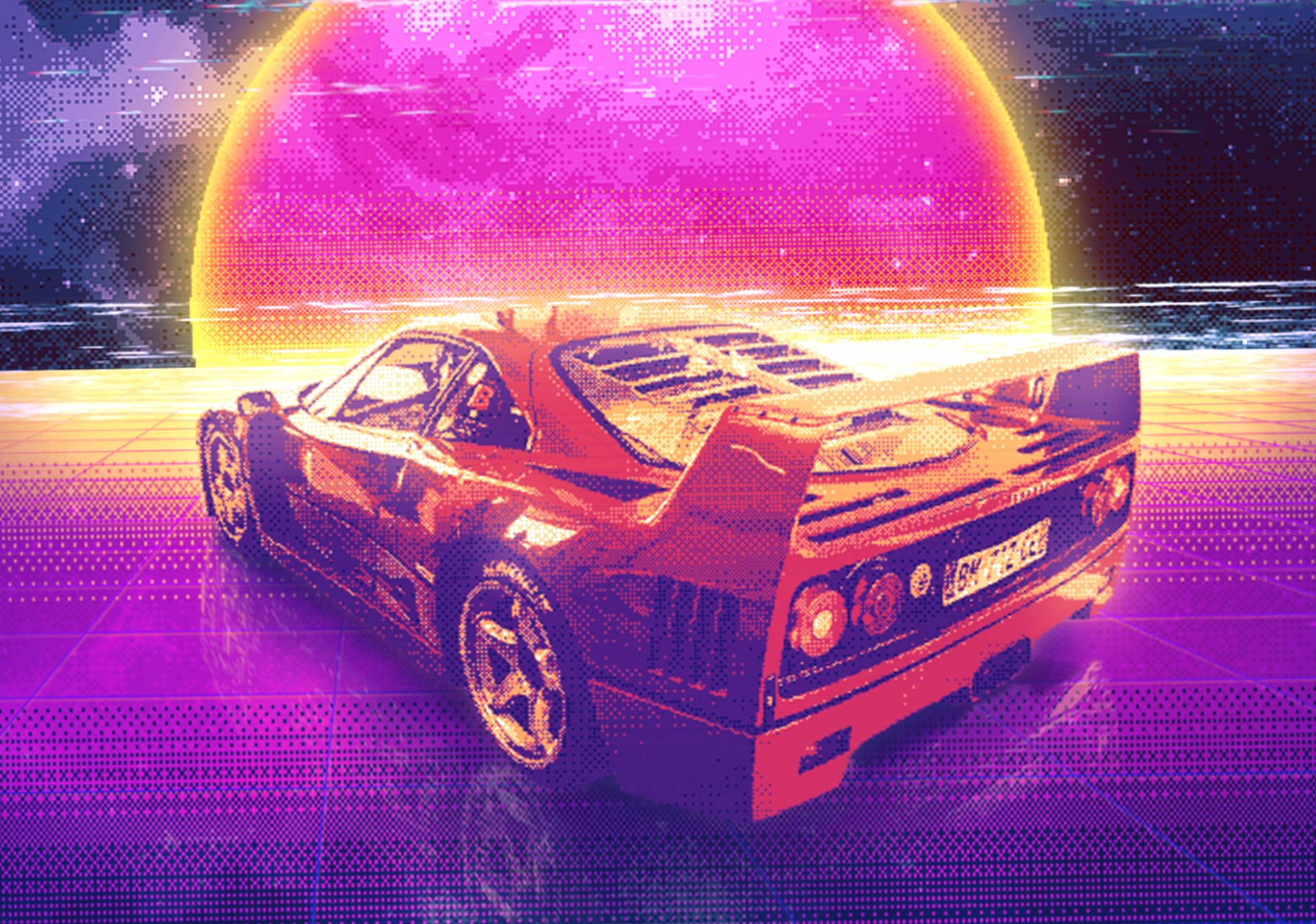 Retro Vaporwave Car at 320 x 480 iPhone size wallpapers HD quality