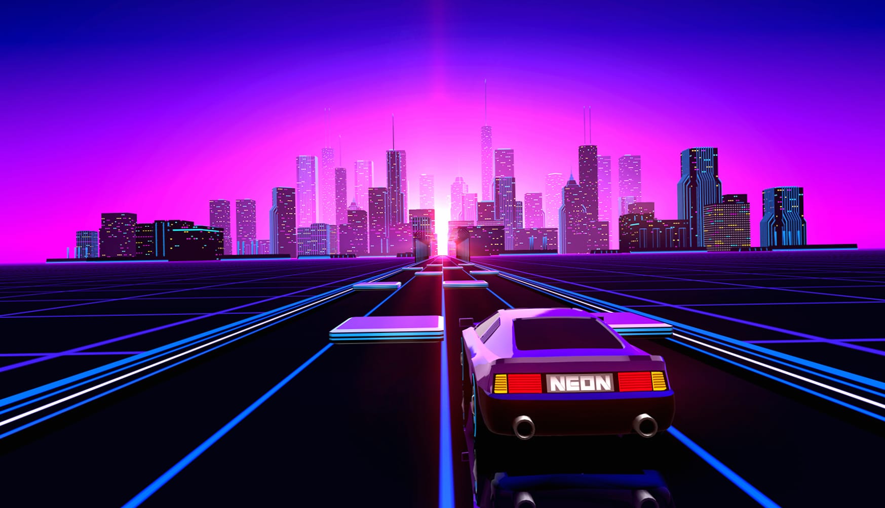 Retro Wave Neon City Road - wallpapers HD quality