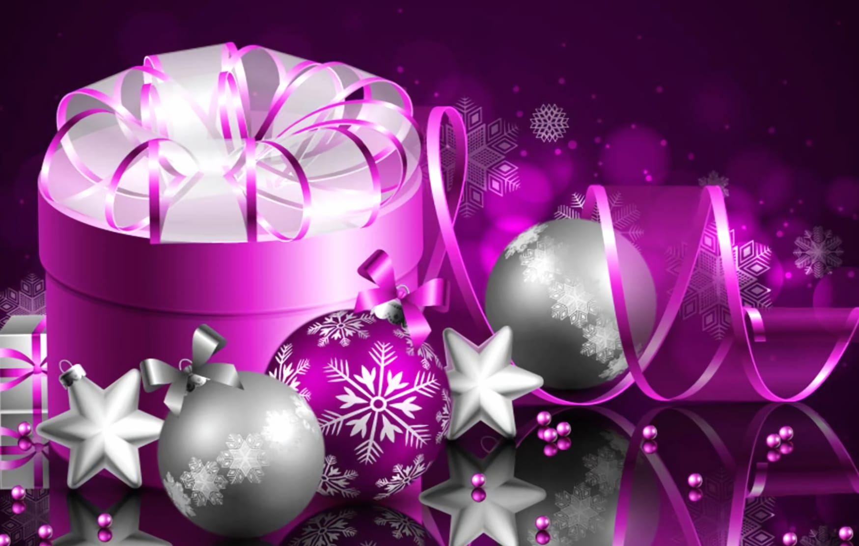 Ribbon Christmas Ornaments Gift Silver Purple Holiday Christmas wallpapers HD quality