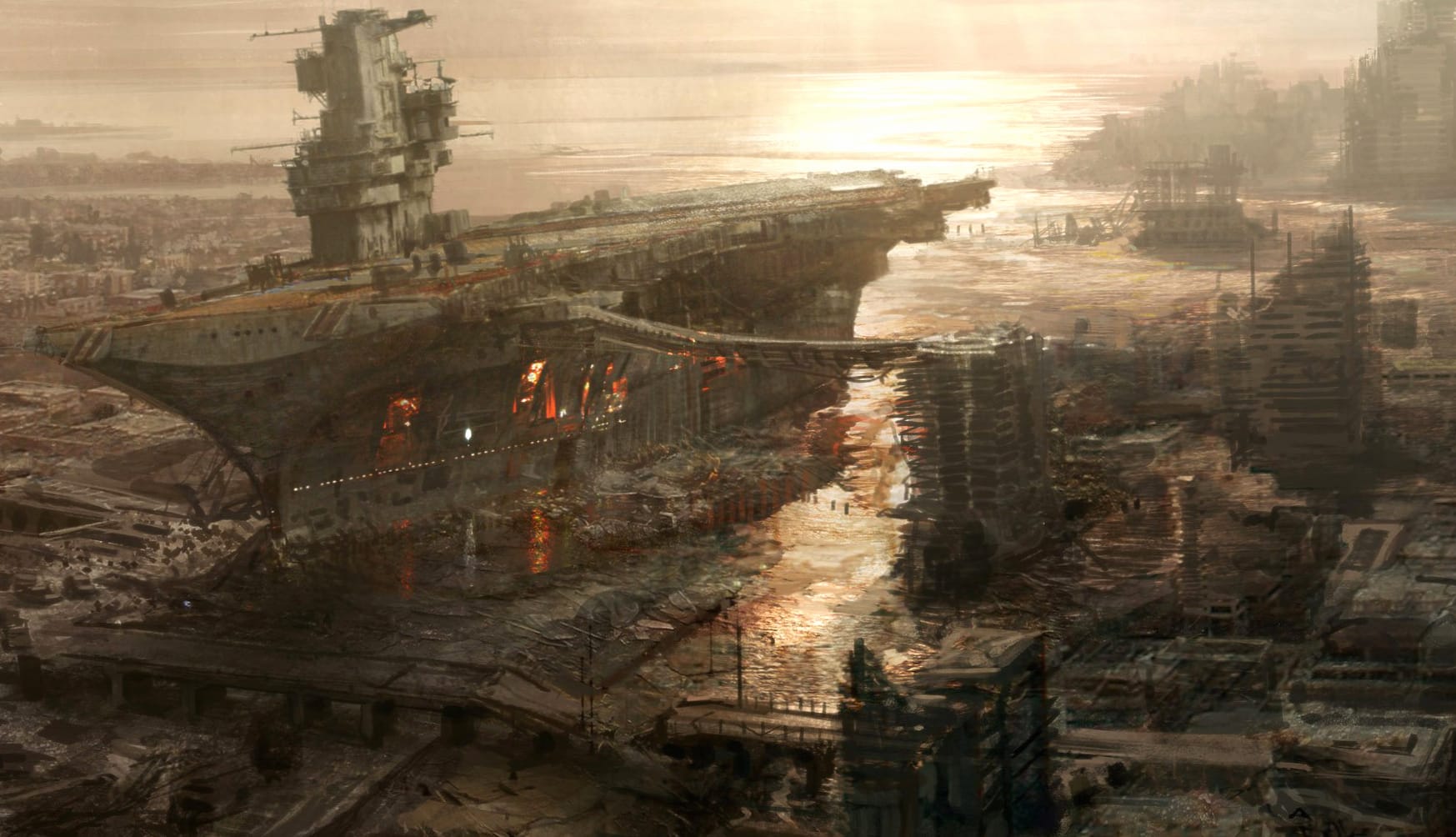 Rivet City Fallout 3 Sci-Fi Ship City at 320 x 480 iPhone size wallpapers HD quality