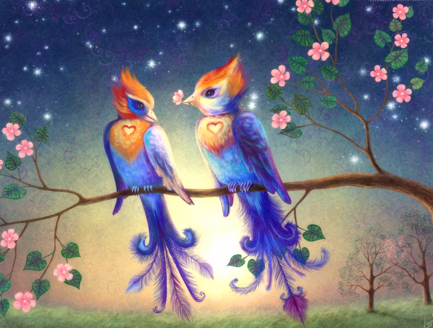 Romantic Birds in Love - at 1334 x 750 iPhone 7 size wallpapers HD quality