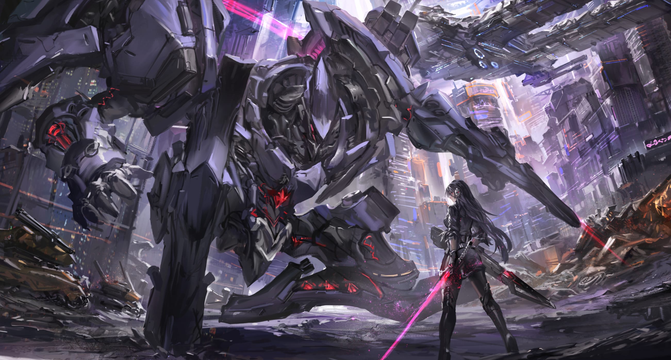 Ruined City Robot Standoff - HD Sci-Fi Anime Wallpaper wallpapers HD quality