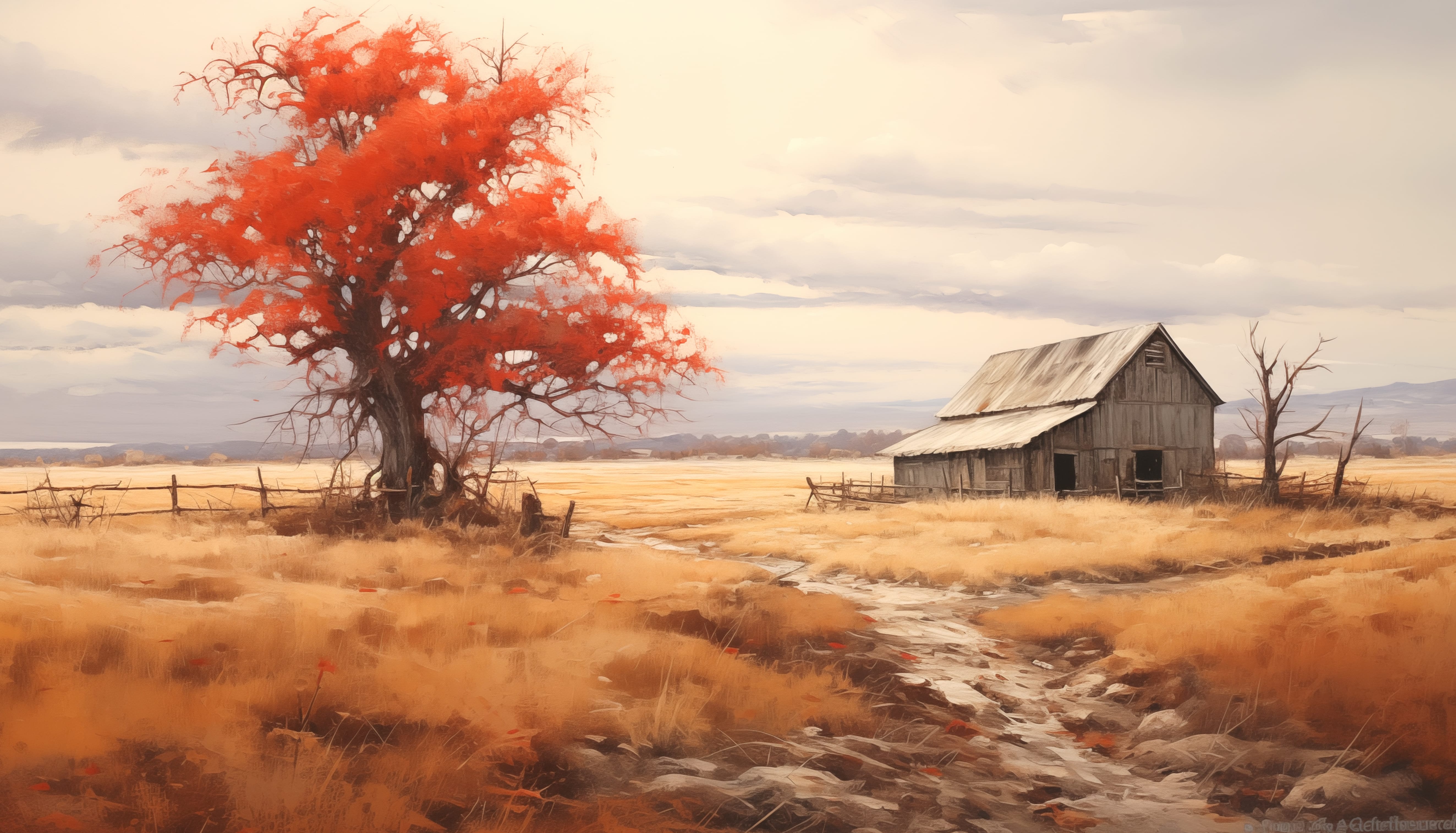 Rustic Barn and Vibrant Tree at 1366 x 768 HD size wallpapers HD quality